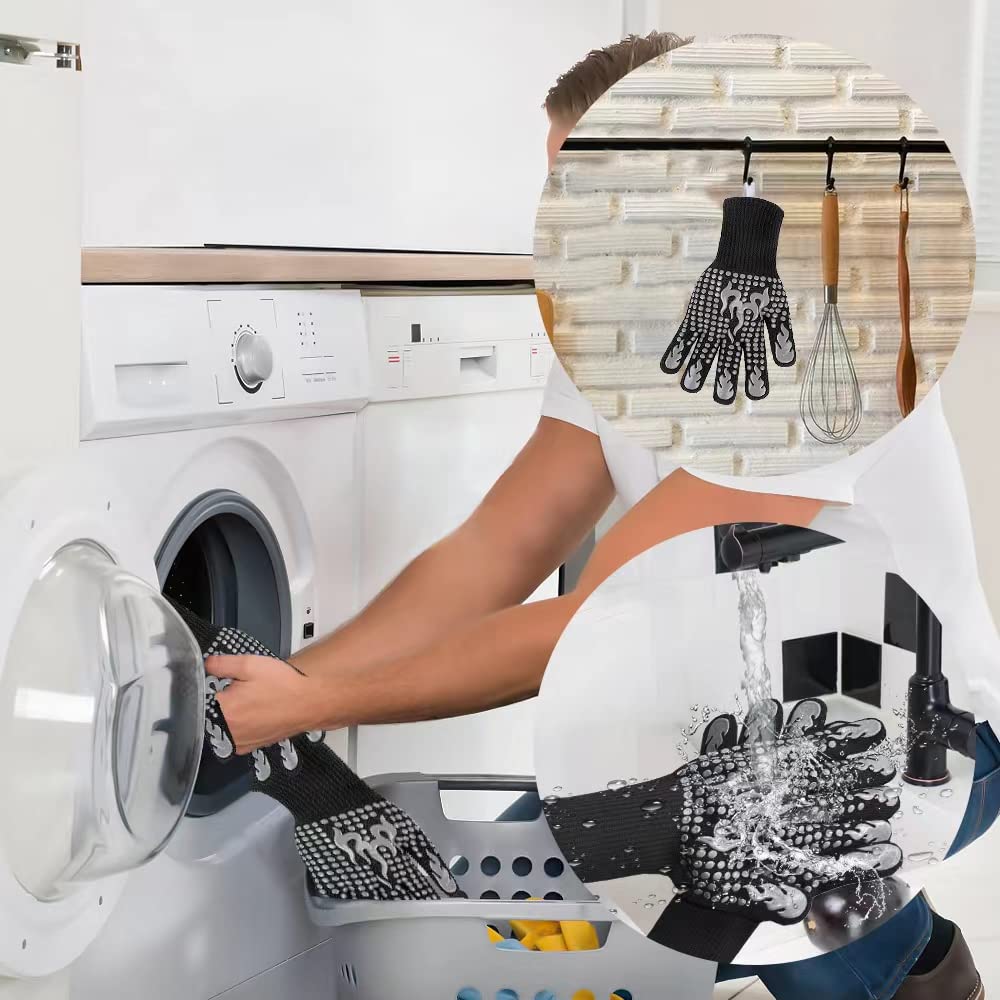 Guanti da barbecue, resistenti al calore, per cucinare, guanti antiscivolo per griglia, guanti da forno, guanti in silicone estremamente resistenti al calore fino a 800 °C, guanti per