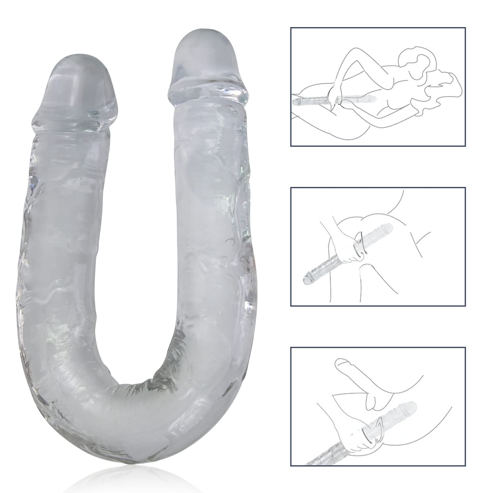 SXOVO Doppia Testa Simulazione Pene Cristallo Trasparente Sesso Anale Doppio Dildo Giocattolo del Sesso Vagina e Ano Universale Masturbazione Dispositivo Adatto per Lesbiche, Gay, Coppie (M)