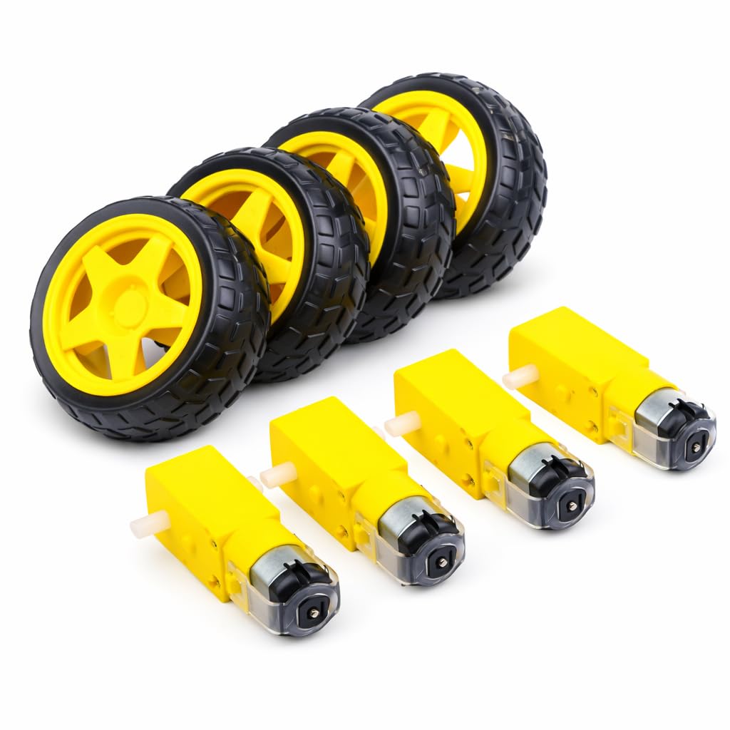 BO DC Gear Motor with 65mm Yellow Wheel Set (4 Motors + 4 Wheels) for Smart Robot Car, Arduino, DIY Robotics Projects