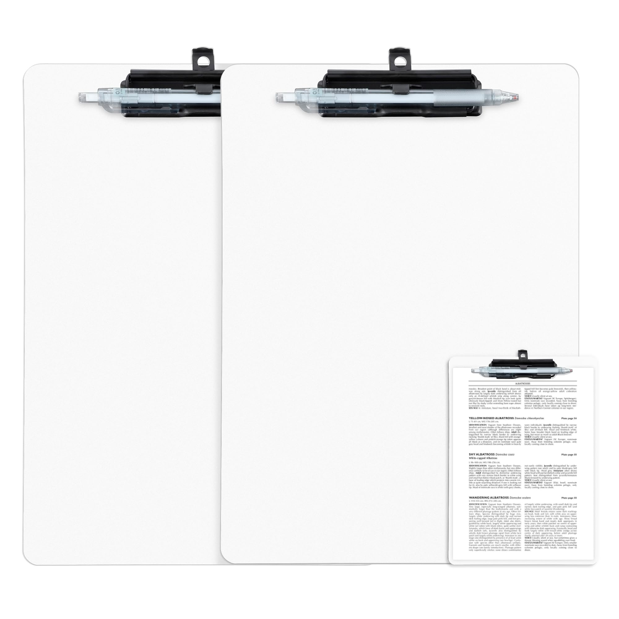 Clipboard Folder with Pen Holder, 2 Packs Clipboard A4 with Retractable Hook, Plastic Clip Boards with Secure Hold, Writing Clipboards for Office & Classroom Supplies, White