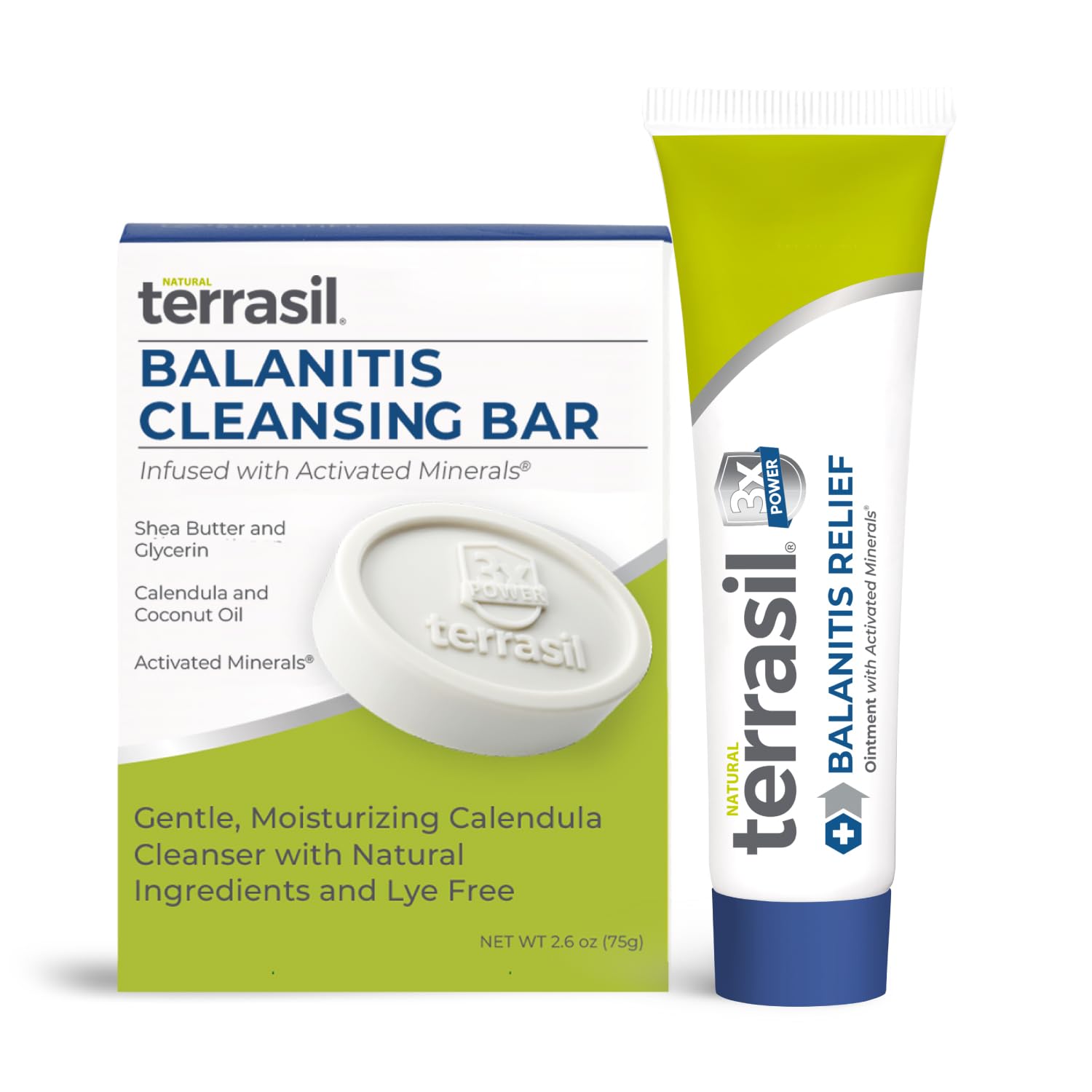terrasil Balanitis Relief + Cleansing Soap 2-Product Kit - Balanitis Treatment for Men, Natural Foreskin Ointment for Symptoms of Itch & Irritation. Dermatologist Tested (14g Tube + Soap Bar)