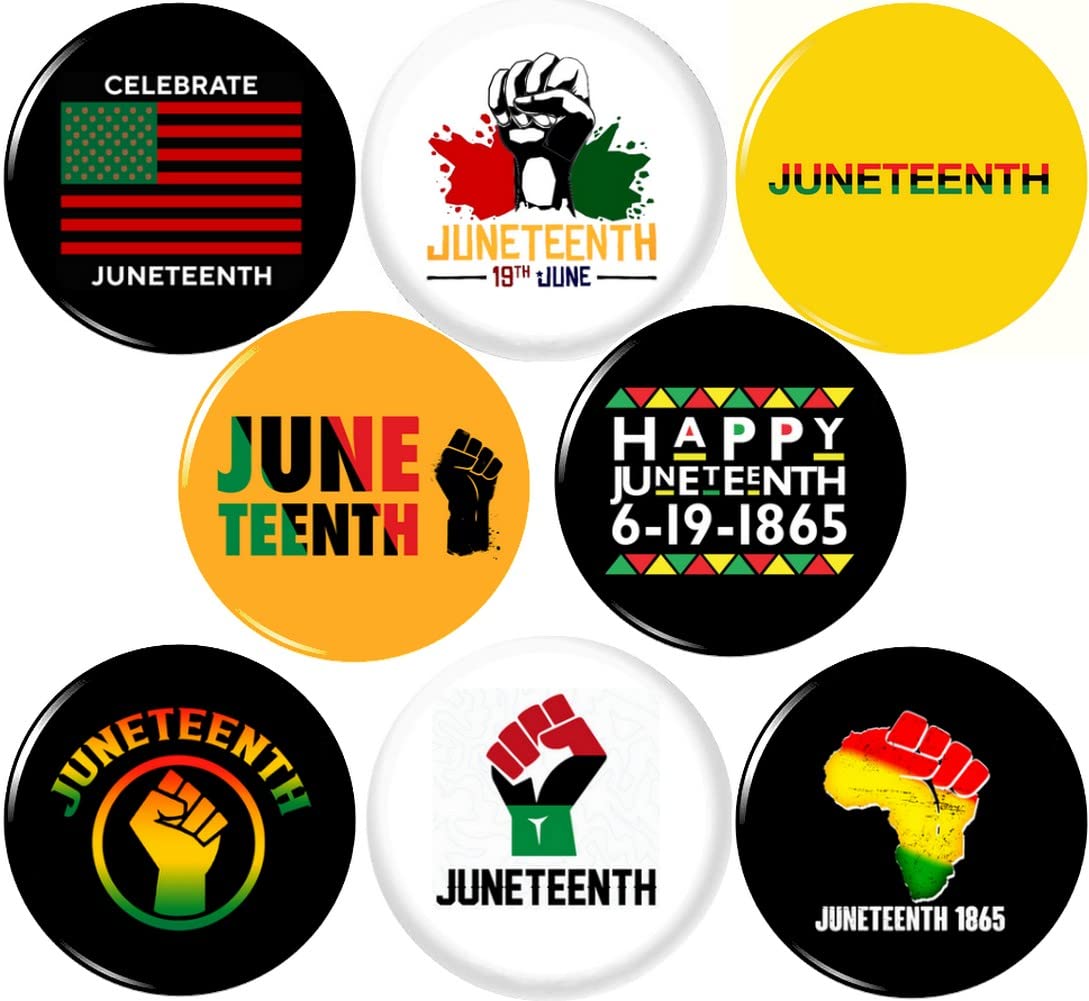 Panic Buttons JUNETEENTH 8 NEW 1 Inch (25mm) Set of 8 BLACK LIVES MATTER Buttons Badges Pins 1 inche BLM 6-19-1865