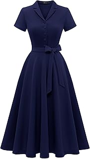 Women's Vintage Tea Dress, Short Sleeve Cocktail Party Dress Work Church...