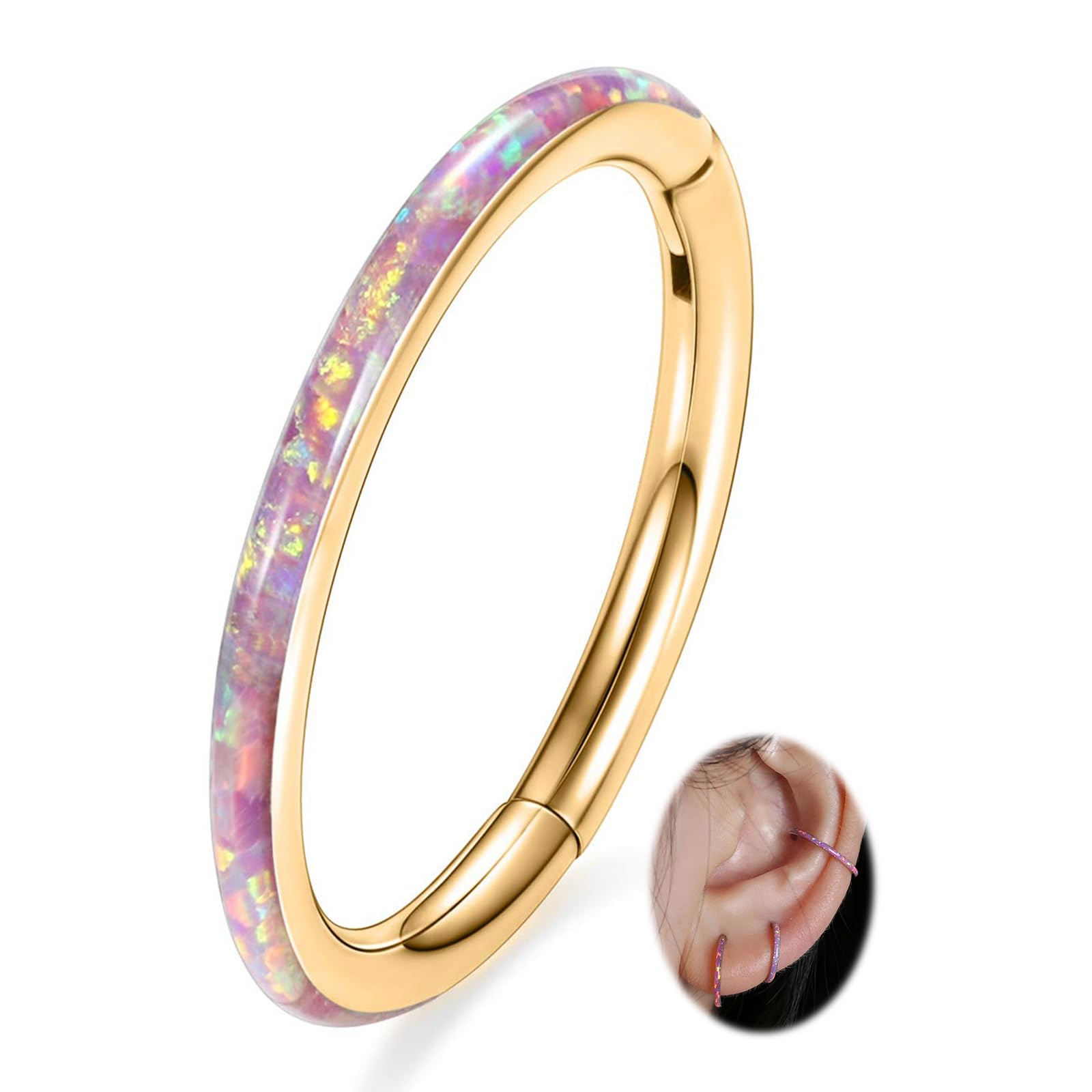 PEAKLINK Hinged Nose Hoop Ring Surgical Steel Conch Cartilage Helix Lobe Earring for Septum Lip Tragus Daith Rook Orbital Belly Nose Piercing Jewelry