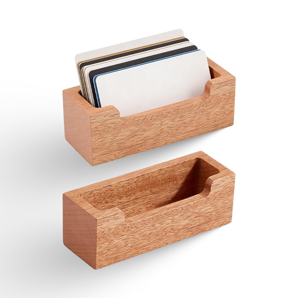 DICOSMETIC 2Pcs Wood Business Card Holder Desk Horizontal Business Card Display Stand Wooden Desk Cards Stand for Office Tabletop Exhibition, 115x39x40mm