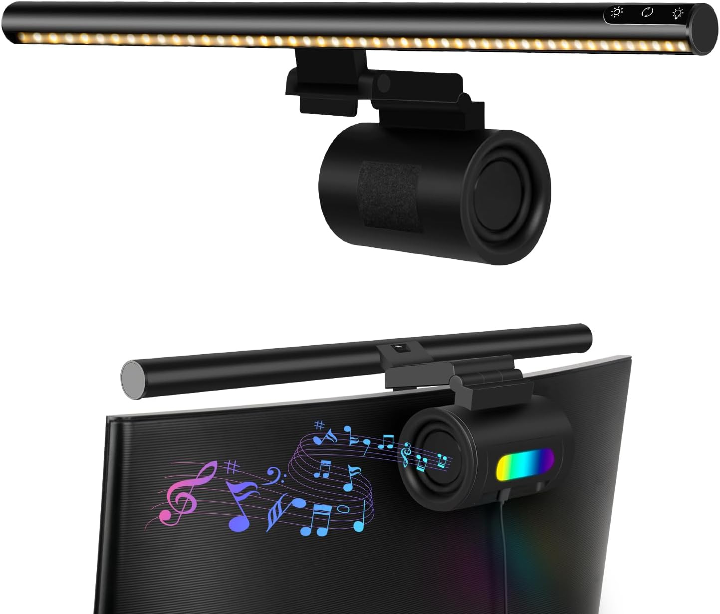 Monitor Light Bar with Speaker, Curved/Flat Computer Screen Bar Eye Care No Glare, Adjustable Color Temperature & Brightness Monitor Lamp Touch Control USB-C LED Light Home Office Desk Lamp