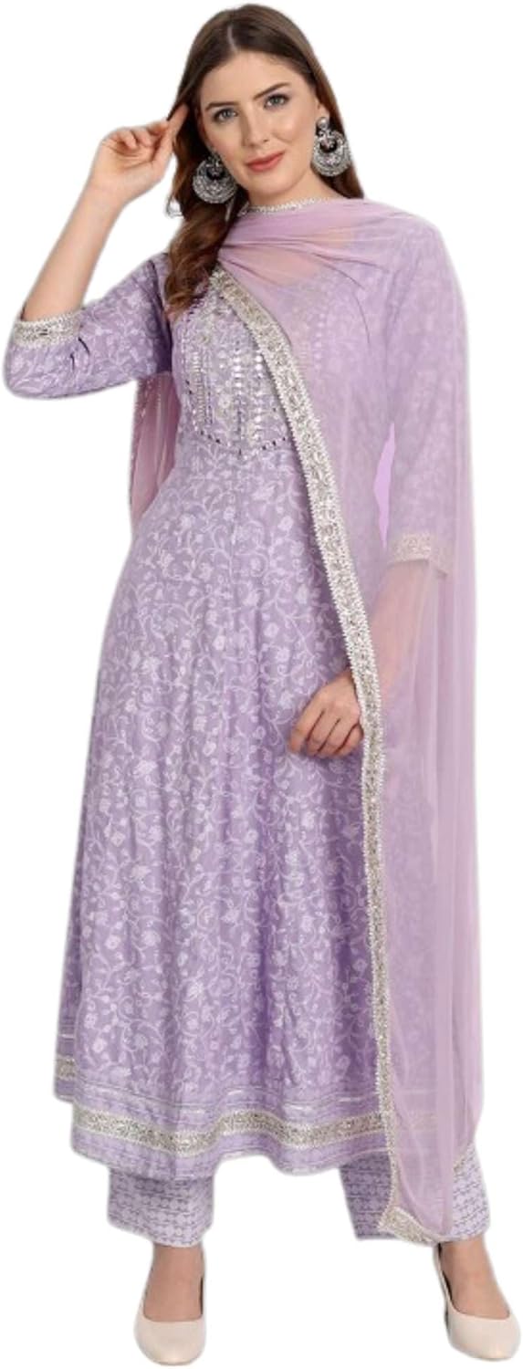 Rayon Anarkali Indian Kurti For Women Summer Dress Kurta Pant With Dupatta Set Pakistani Kurta