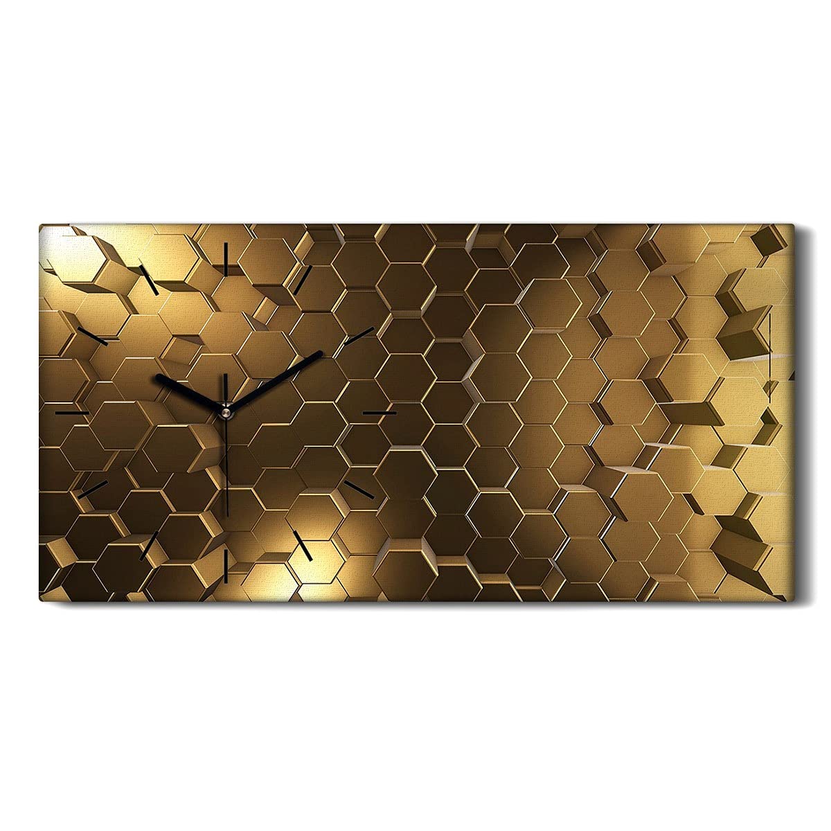 Horloge sur toile 60x30cm hexagones abstraits avec mains noires par Coloray