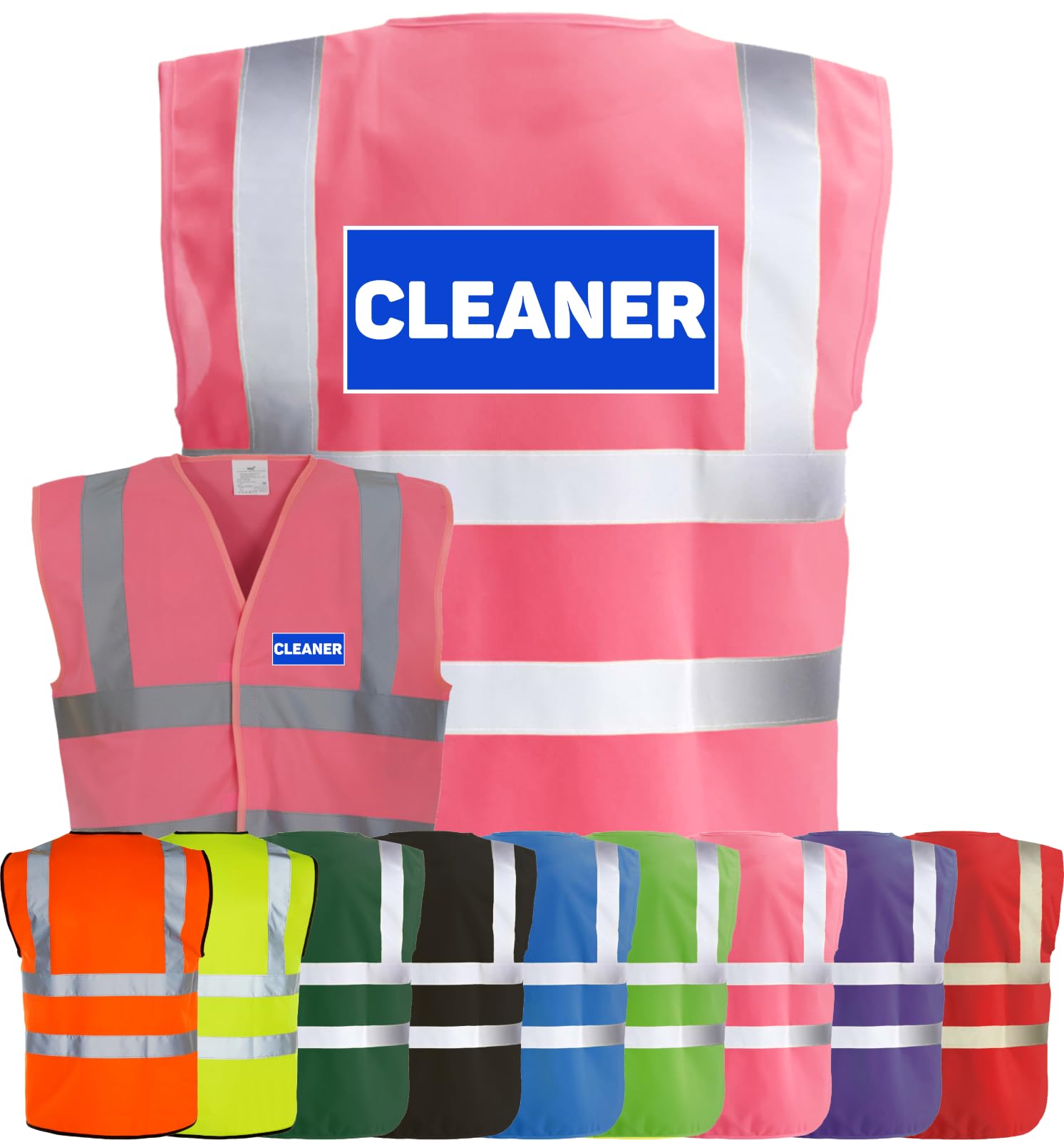 Corporate Togs CLEANER Printed Hi-Visibility Safety Waistcoat, Printed Emergency Vest with 2 Band & Brace Reflective Strips, Fully EN471 Health & Safety Compliant | Safety Apparel