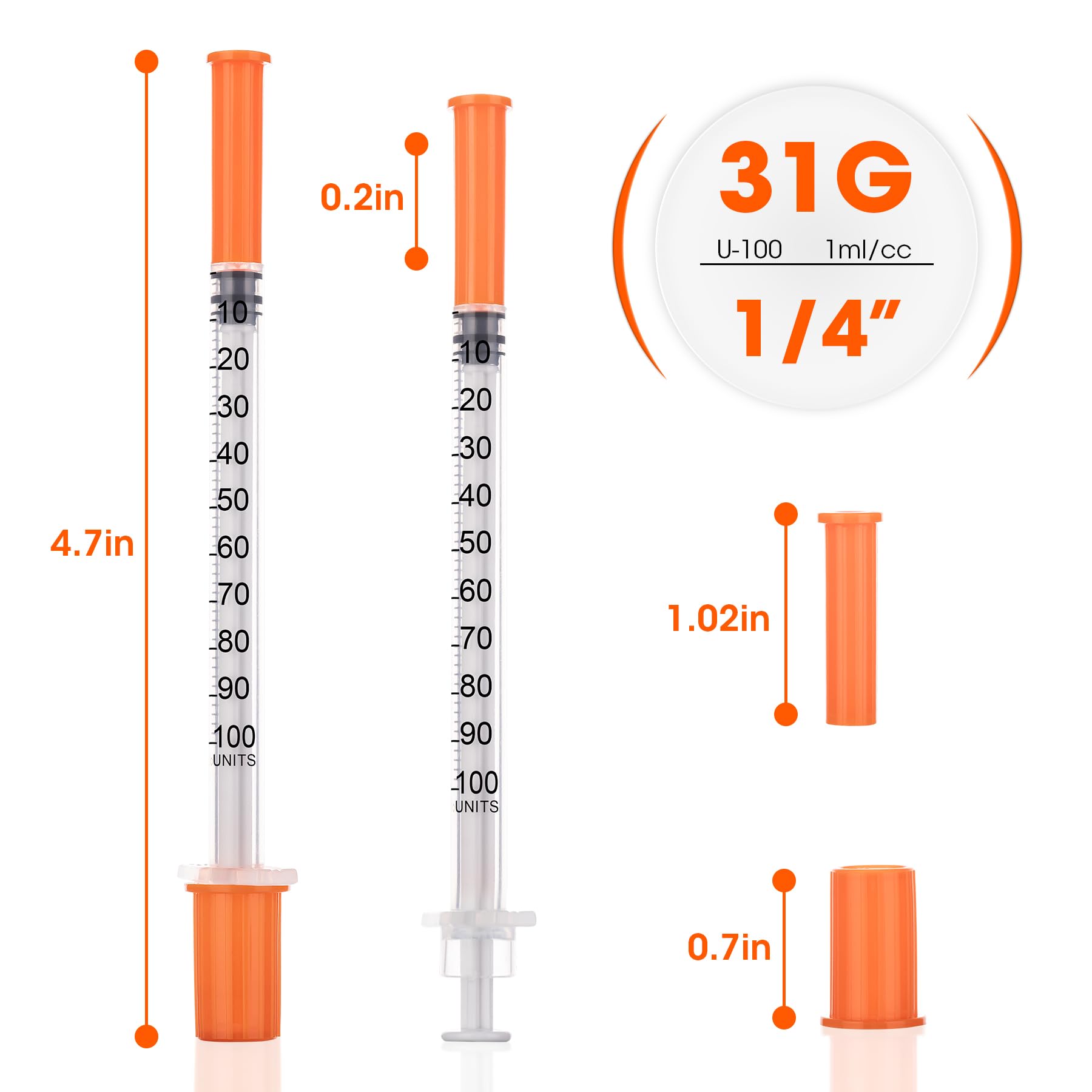 1ml/cc 31G 1/4" (6mm) Syringe, U-100 Scientific Lab Syringes, 50 Pack — Amazon image 2