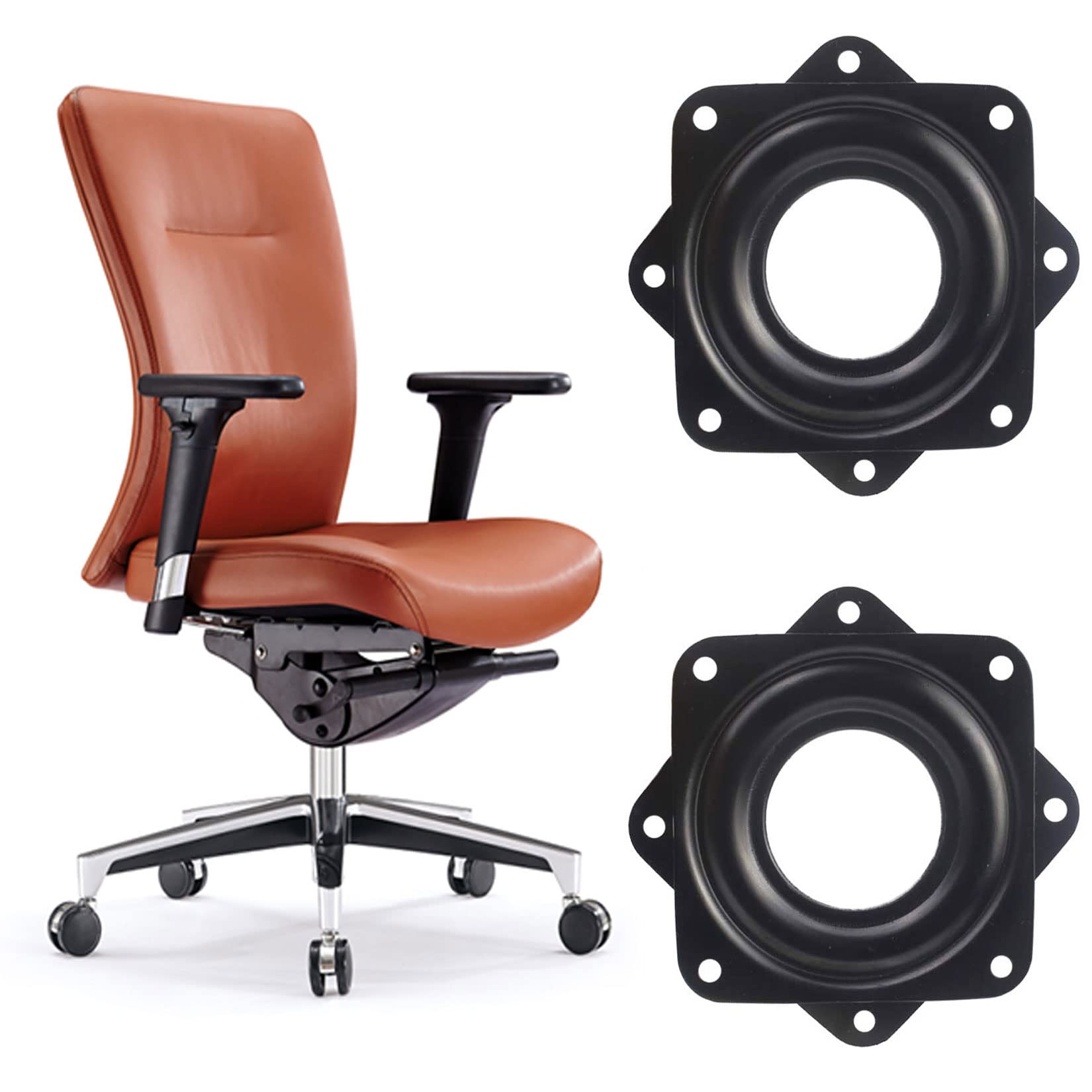 Paquete de 4 platos giratorios cuadrados de 2.8 pulgadas, placa giratoria giratoria de 5/16 pulgadas de grosor, placa giratoria de metal, piezas de rueda para muebles 6