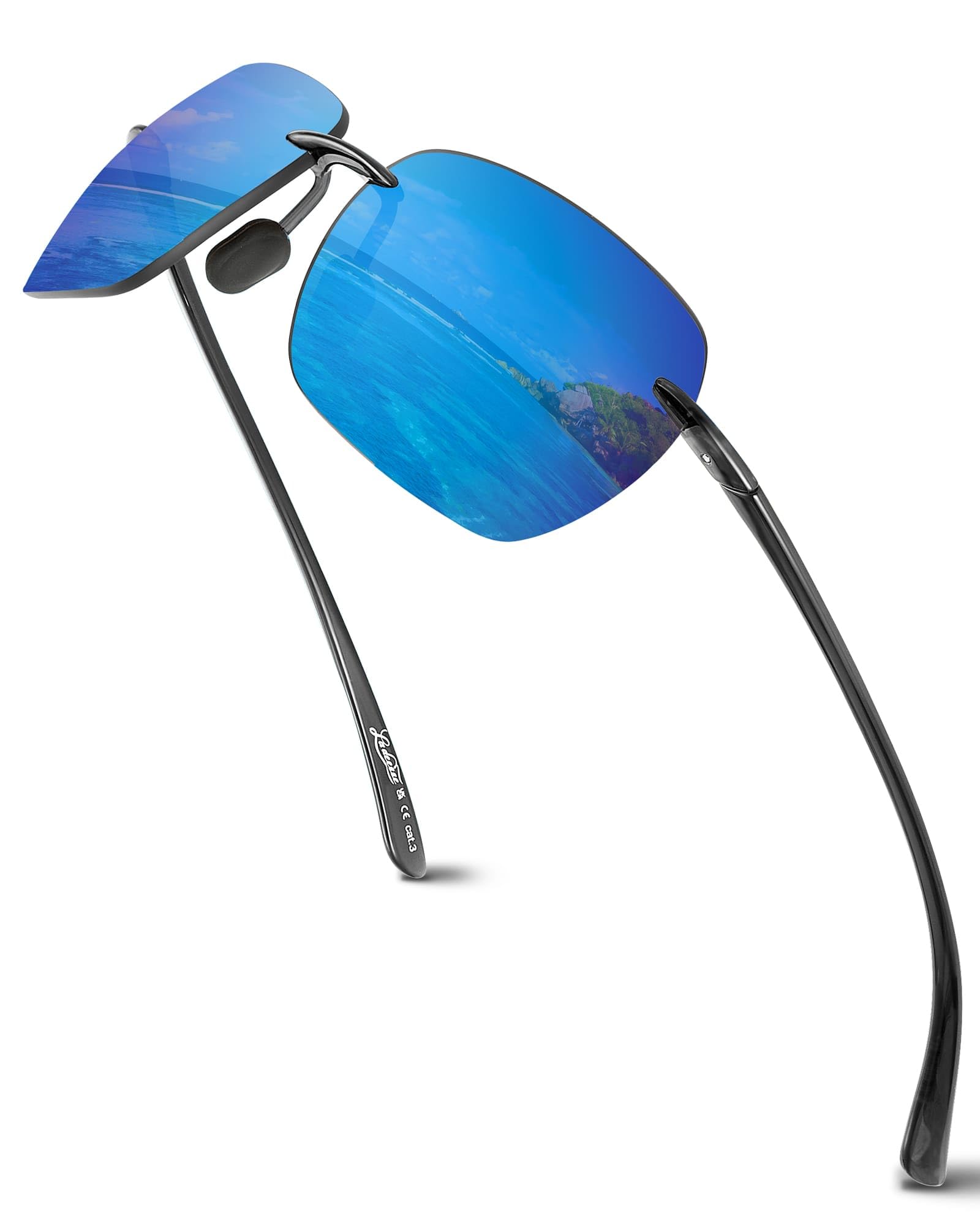 LADEESSELADEESSE Sunglasses Men - Rimless Square Polarized Sunglasses - Lightweight TR90 Frame Sun Glasses with UV Protection