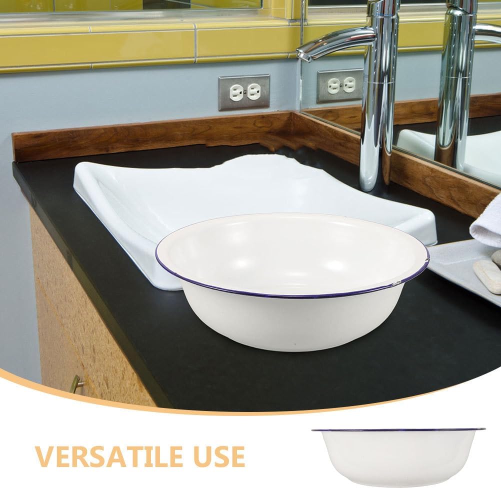 Healeved Enamel Wash Basin 32cm Large Enamel Mixing Bowl Face Washing Basin ware Salad Bowl Soup Bowl Sourdough Bowl Footbath