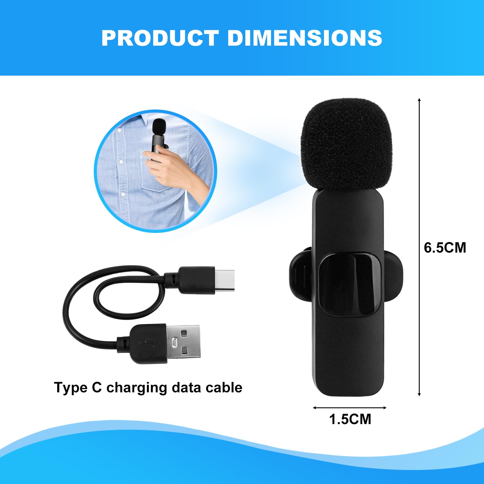 Lavalier Mini Mic Pro mikrofon bezprzewodowy do iPhone'a i telefonów z systemem Android, mikrofon do telefonu komórkowego z wtyczką USB-C/USB/Lightning, redukcja szumów do nagrywania wideo, wywiadów