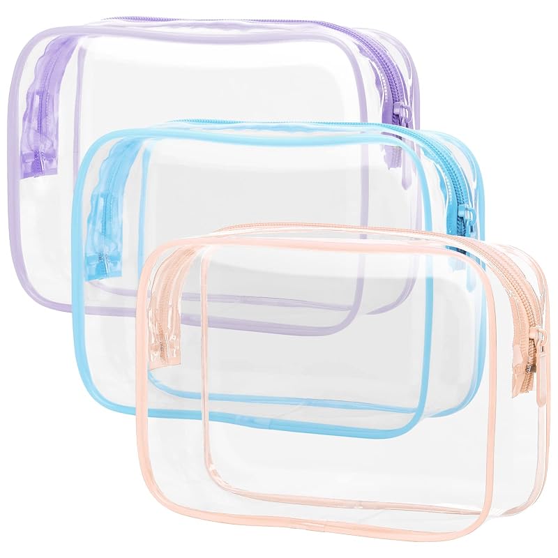 Necessaire transparente PACKISM azul, roxa e rosa, modelo TM173