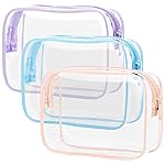 PACKISM Clear Toiletry Bag 3 Medium - TSA Approved Toiletry Bag Quart Size Bag, Travel Makeup Cosmetic Bag for Women, Carry on Airport Airline Compliant Bag, Blue-Purple-Pink