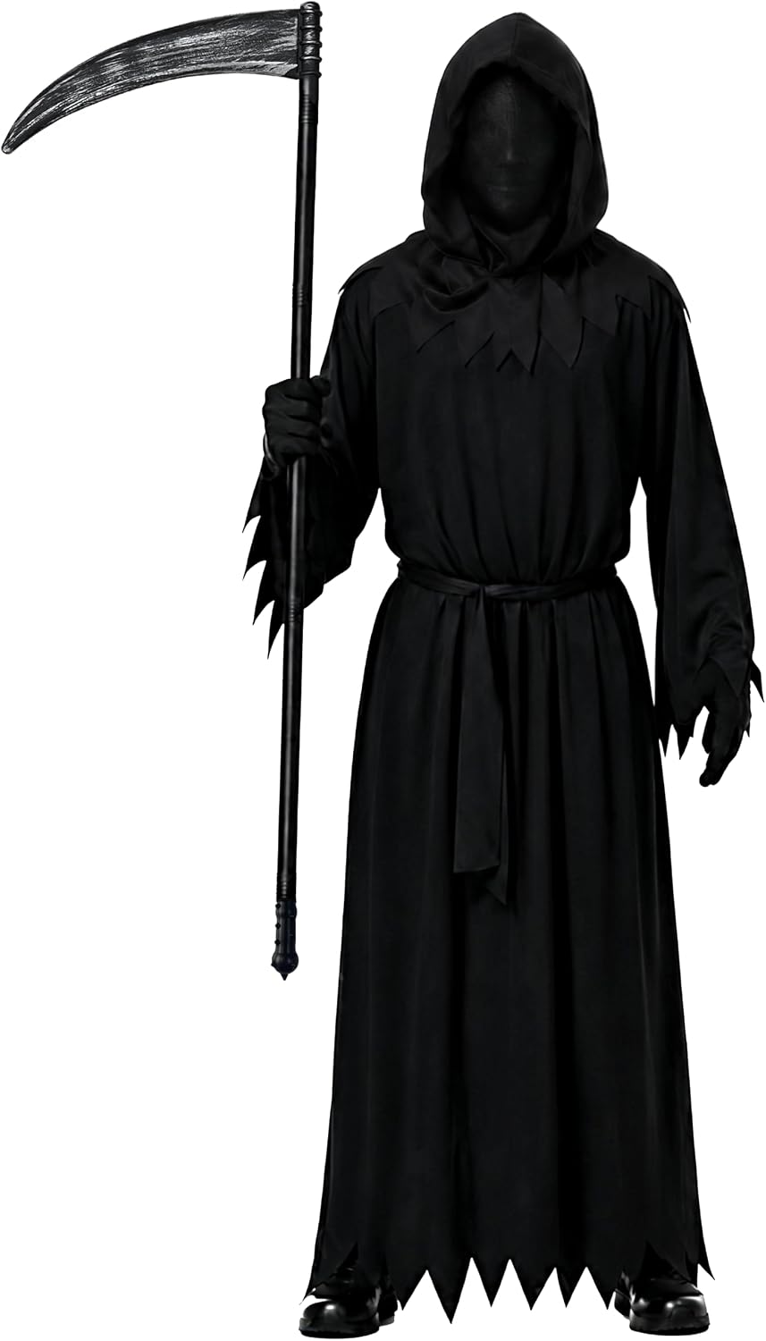 Grim Reaper Costume Set for Adult Scary Ghost Phantom Halloween Robe (59")