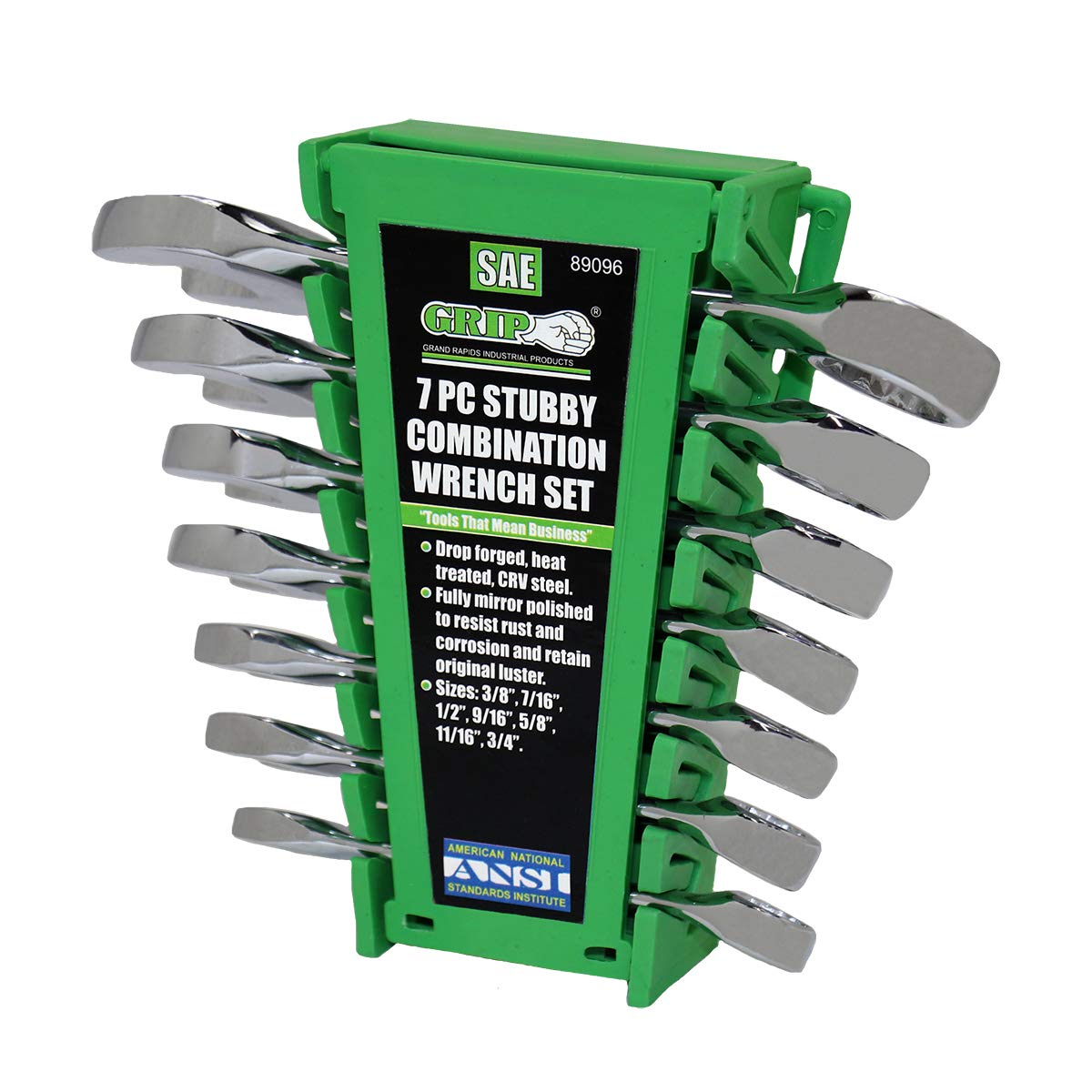 Grip89096 Stubby Combo Wrench Set, SAE, 7-Piece