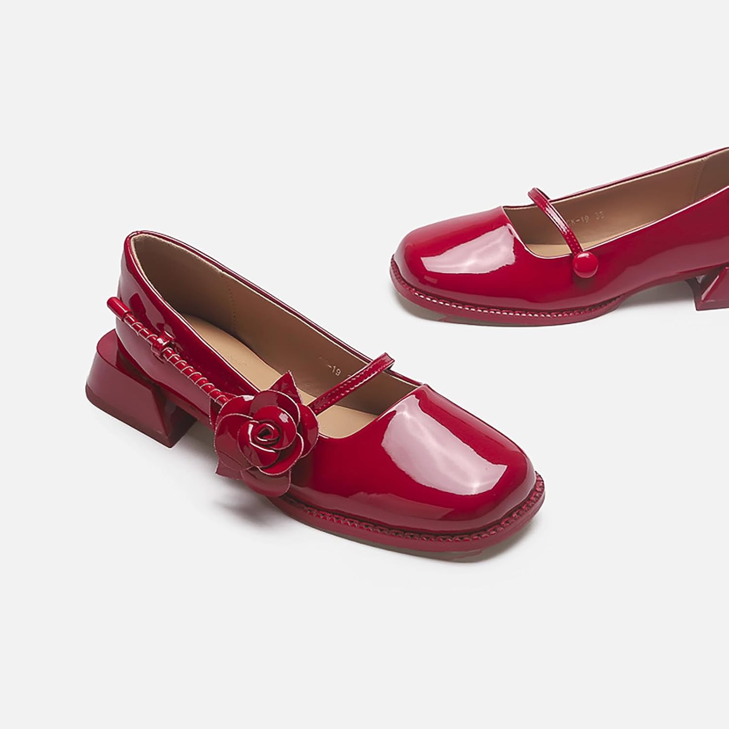 Women's Square Toe Block Heel Mary Janes Shoes,Fashion Side Flowers Comfortable Closed Toe Work Pumps Slip on Chunky Heel Dress Shoes - Image 7