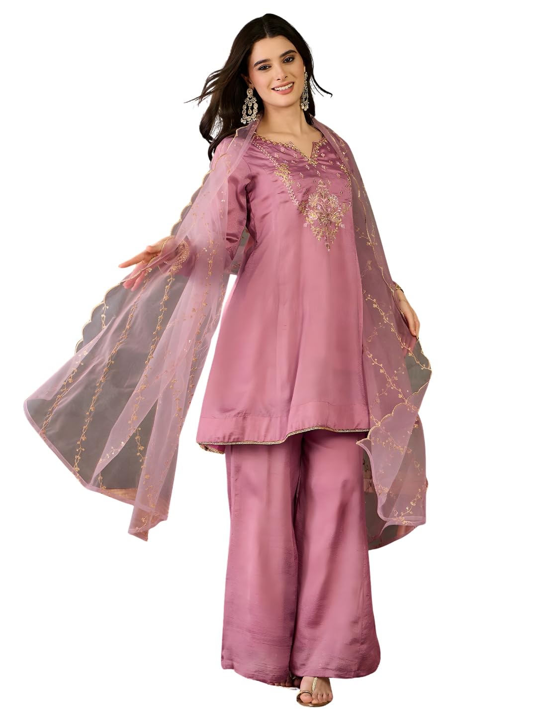 naixa Women's with Cotton Lining Embroidered A-Line Kurta with Palazzo | Net Embroidered Dupatta Set | Full Sleeve | Notch Neck | Festive (Available in Plus Size)-picture-33