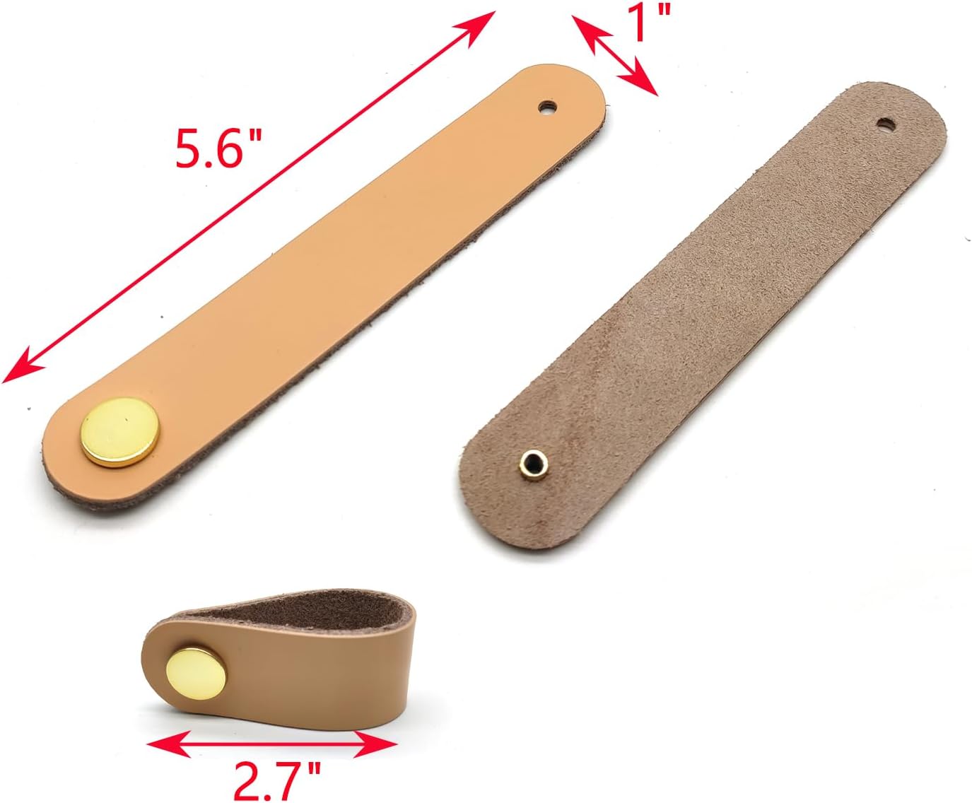 Dresser Drawer Handle Leather, Cabinet Knobs,2.7" Single Hole Genuine Leather Drawer Strap Beige,Set of 16