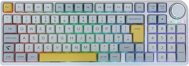 EPOMAKER TH96 96% ISO(UK) Layout Hot Swap Mechanical Gaming Keyboard with South-facing RGB LEDs, 2.4Ghz/Bluetooth 5.0/Wired, Gasket, MDA Profile Keycaps, 6000mAh Battery, Knob Control for Windows/Mac