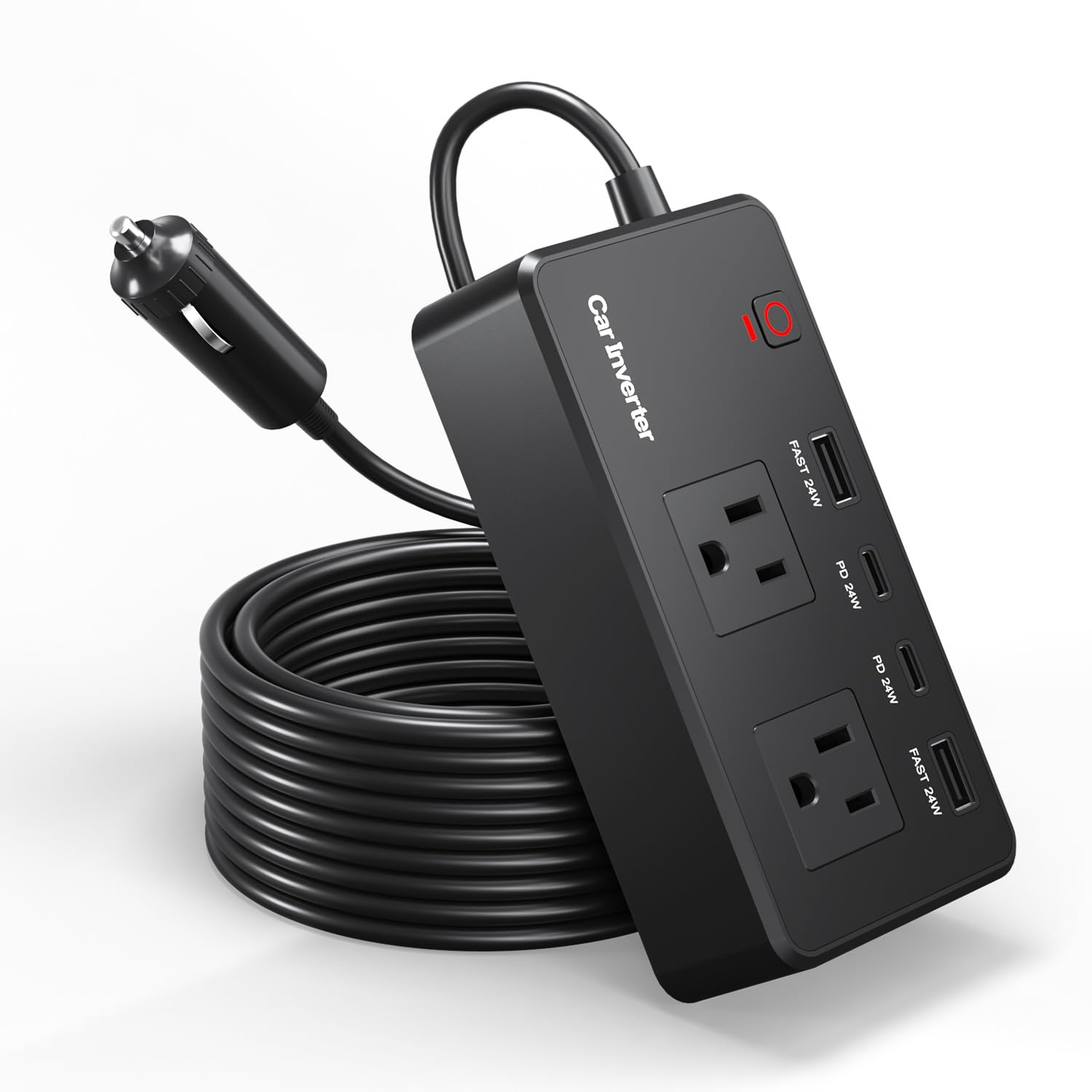 200W Car Power Inverter, 12V to 110V AC Inverter, Car Inverter Charger with PD 24W/ QC 24W Quick Charge for Vehicles, Office Working, Camping, Road Trip (Blue)