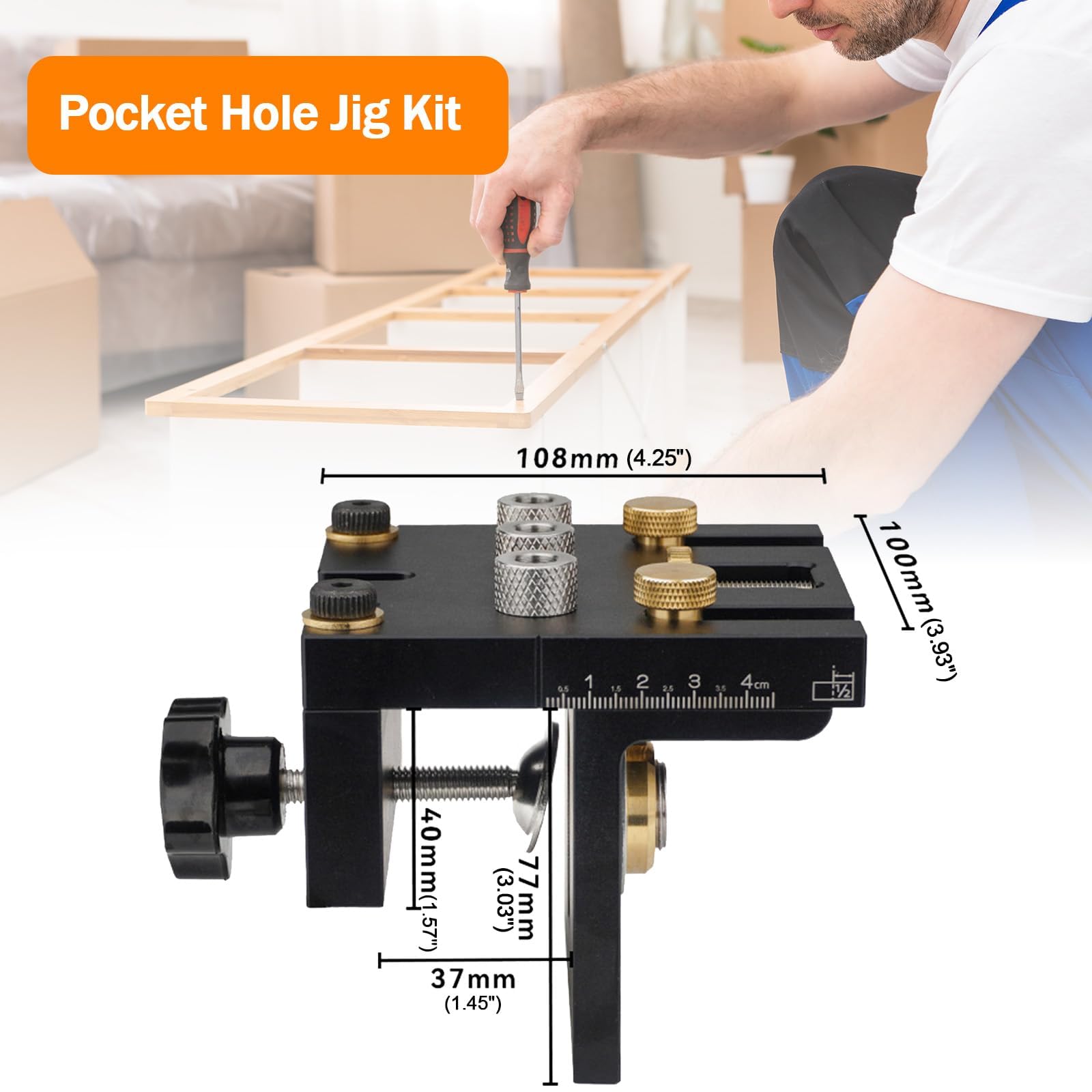 Kit 3 in 1 per fori tascabili per legno, angolo regolabile, strumento per carpenteria, localizzatore con 4 punte da trapano per la lavorazione del legno