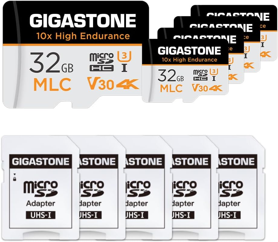 [10 x Heavy Duty] Gigastone Industrial MLC 32GB Memory Card, Pack of 5 Cards, for Surveillance Camera, Camera Camera, 4K Video, Speed 95MB/s, U3 V30 [5 Years Recovery