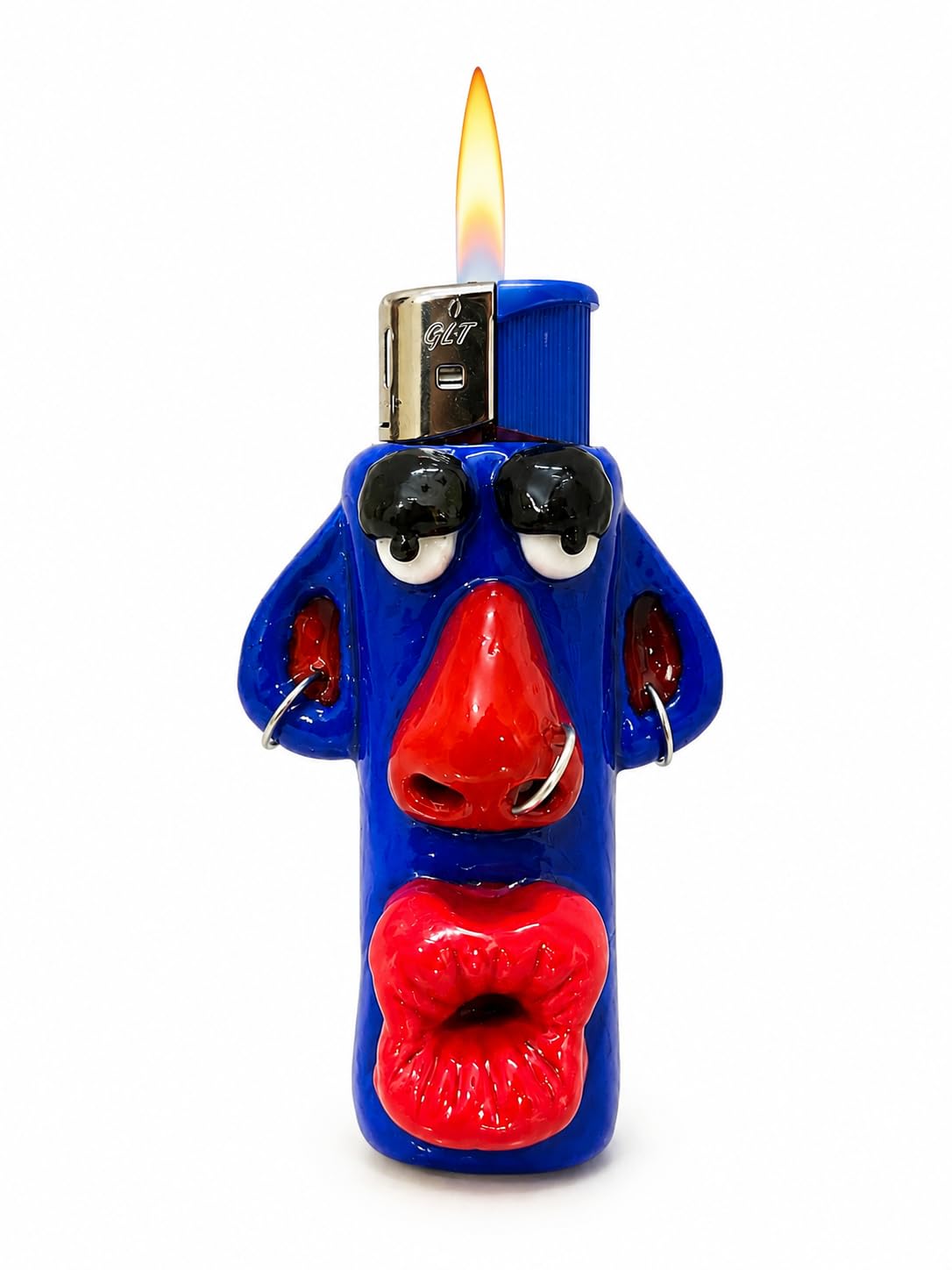 BIOMES GLASS Lighter CASE Lightweight & Portable, Handmade Funny Face Keychain – Clay and Resin Coated (1, Blue, Lighter CASE)-image-29