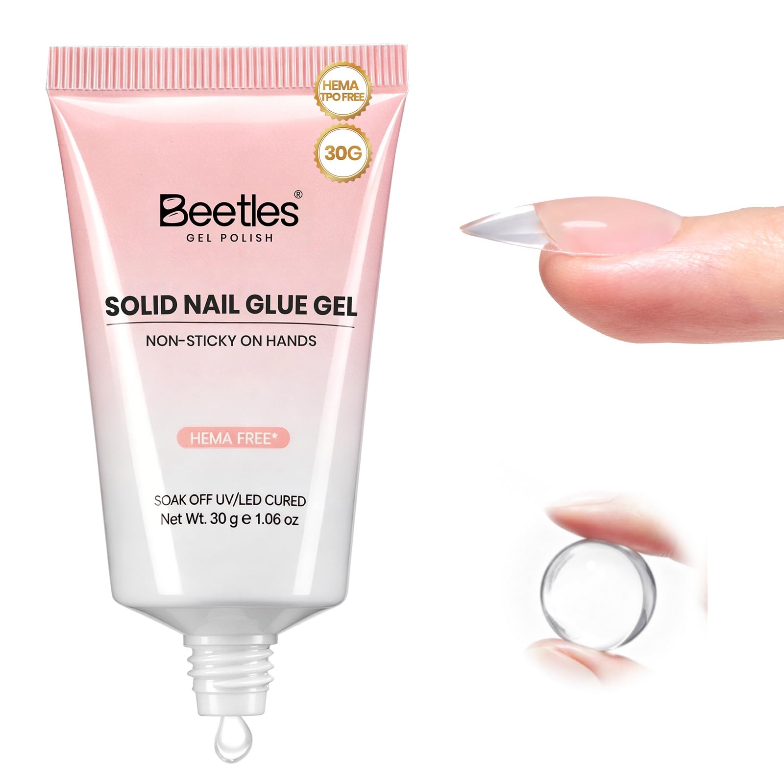 Beetles 30g Solid Nail Glue Gel for Nail Tips, Hands-Free Hold UV Nail Glue 30g Clear