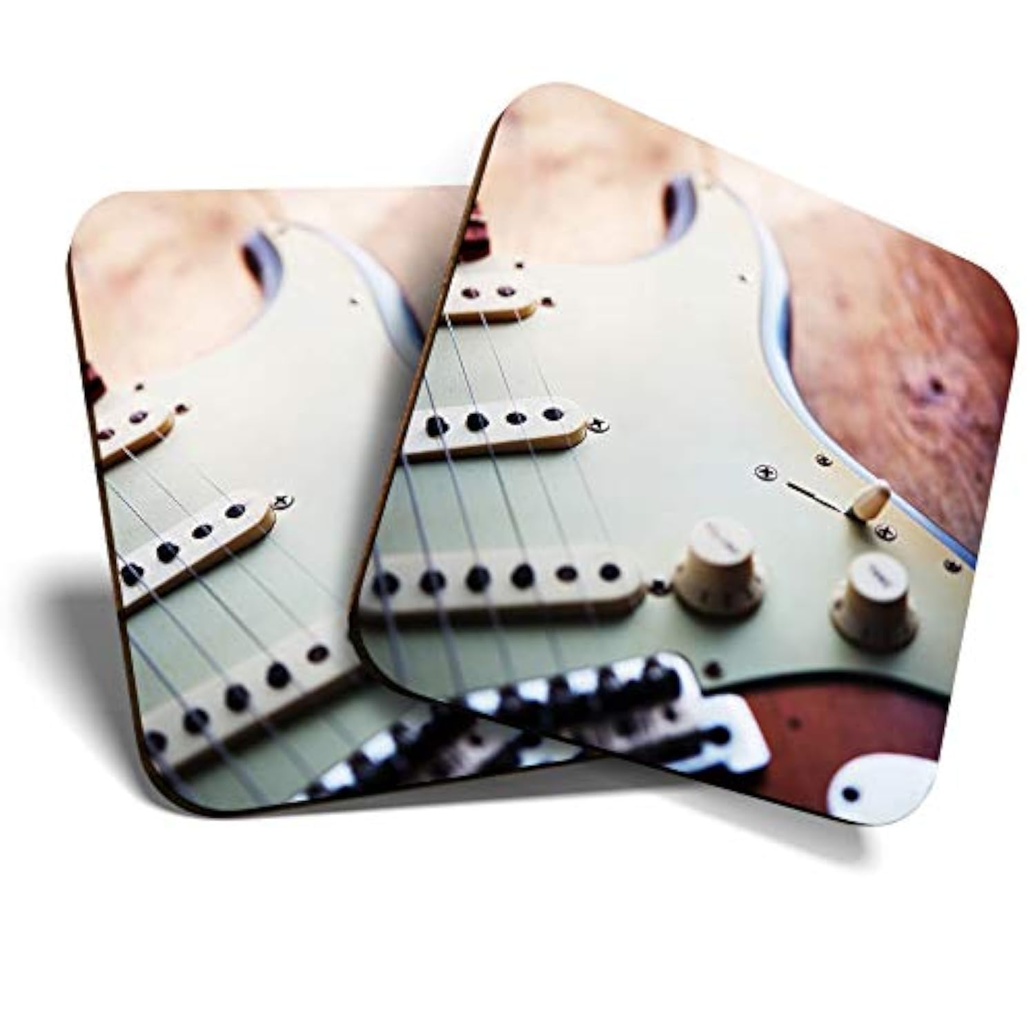 Destination Vinyl Ltd Multicolor Great Coasters (Set Of 2) Square/Glossy Quality Coasters/Tabletop Protection For Any Table Type - Electric Guitar Musician Music #8326