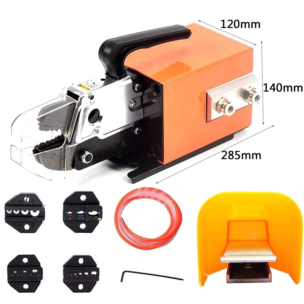 Pinza crimpatrice pneumatica per terminali a filo, utensile per crimpatura pneumatico con 4 set di matrici e pedale per crimpatura fino a 16 mm2 Pinza crimpatrice pneumatica per vari terminali
