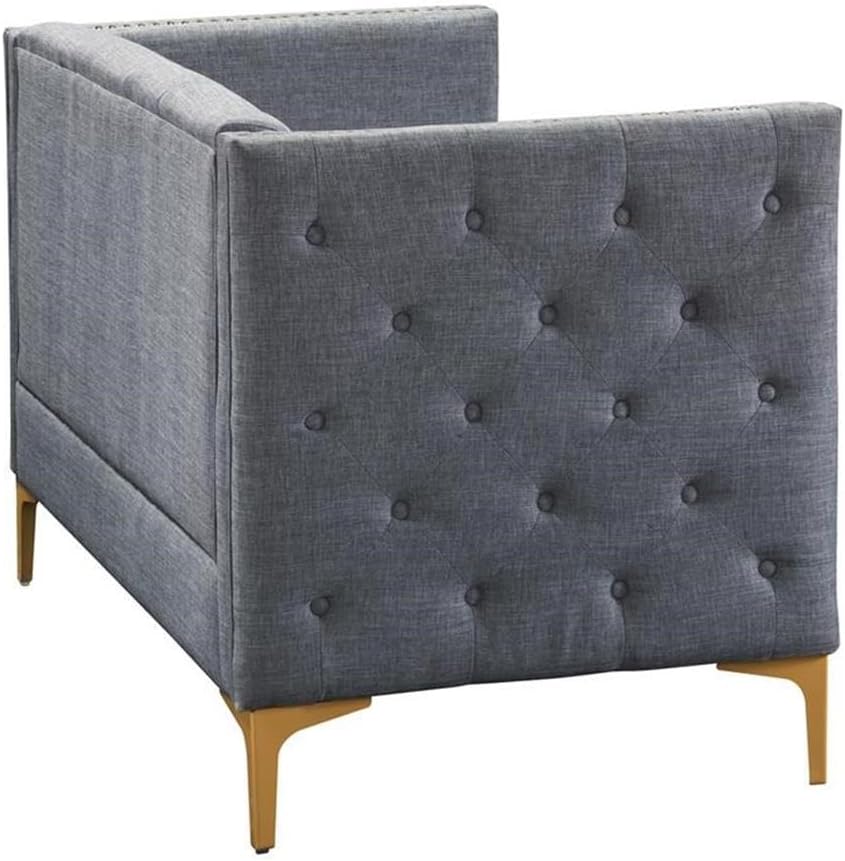 BOWERY HILL Modern Fabric Tufted Loveseat, Light Gray Polyester Upholstery, 53" W x 27.5" D x 31" H, Pocket Coil Cushions, Nailhead Trim, Metal Feet, Classic and Contemporary Style for Living Room