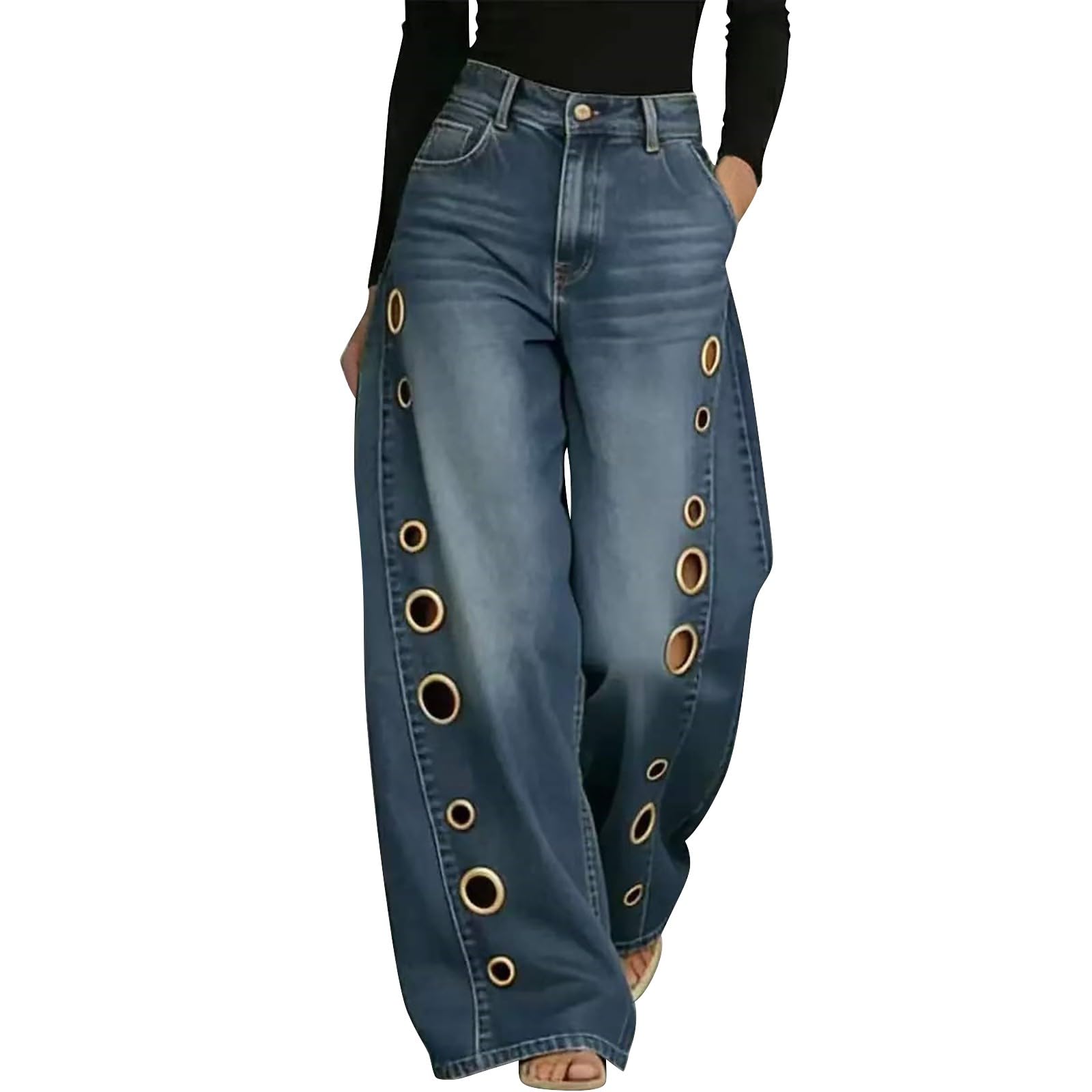 Jeans Baggy Donna Vita Alta Jeans Baggy Curvy Leggeri Pantaloni Elasticizzati Larghi Gamba Larga Tempo Libero Pantaloni Denim Vita Alta Casual Eleganti Comodi Pantalone Moda Wide Leg Hiphop