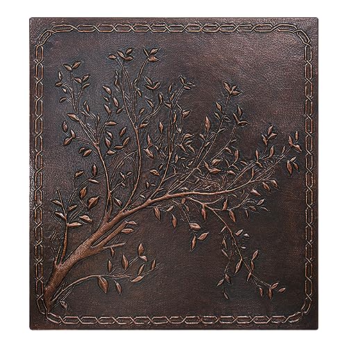Kitchen Backsplash, Tree Branches and Chain Border Copper Backsplash Tile, Customizable Copper Backsplash Panel, Handmade Copper Backsplash Tile, Indoor Outdoor Wall Decor (Brown)