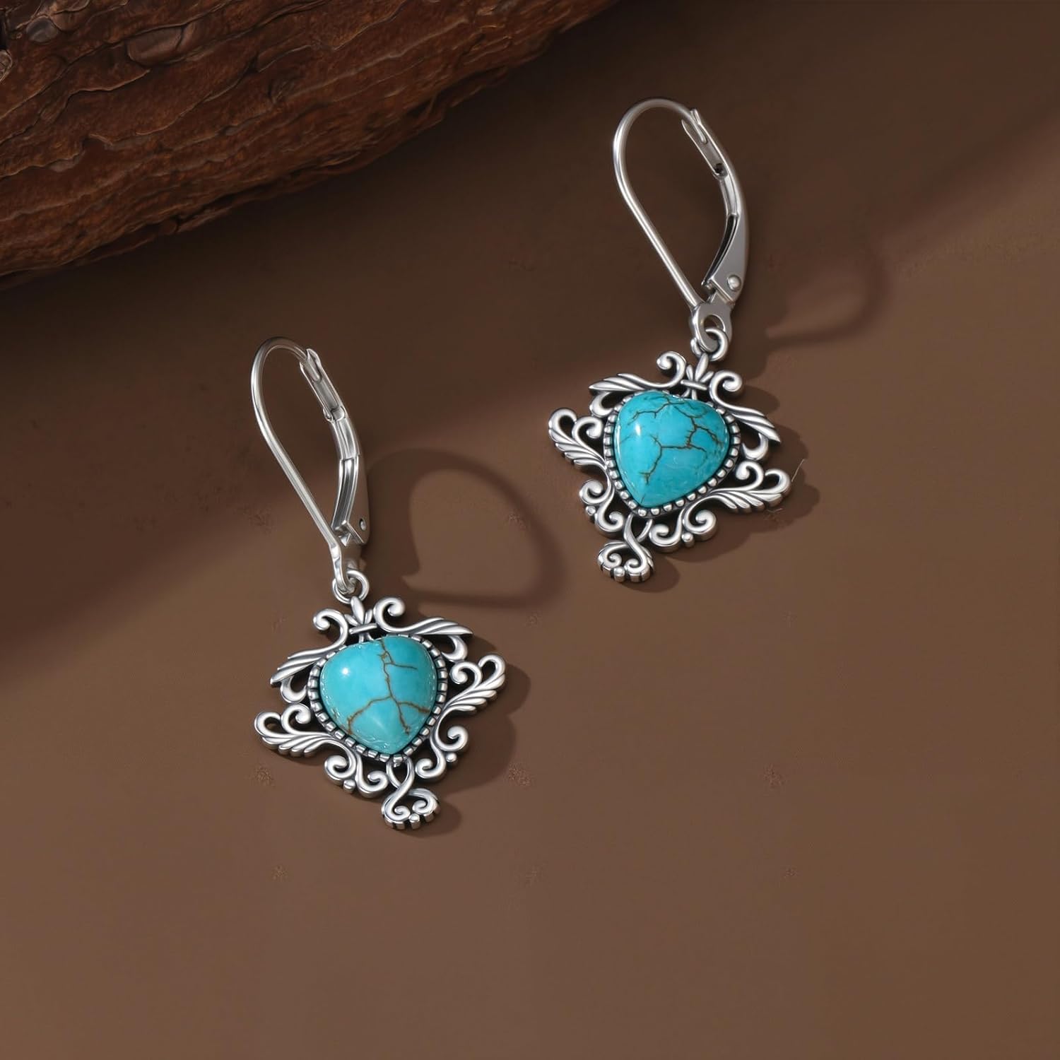 Natural Turquoise Heart Drop Dangle Earrings for Women 925 Sterling Silver Genuine Turquoise Jewelry Gifts - Image 2