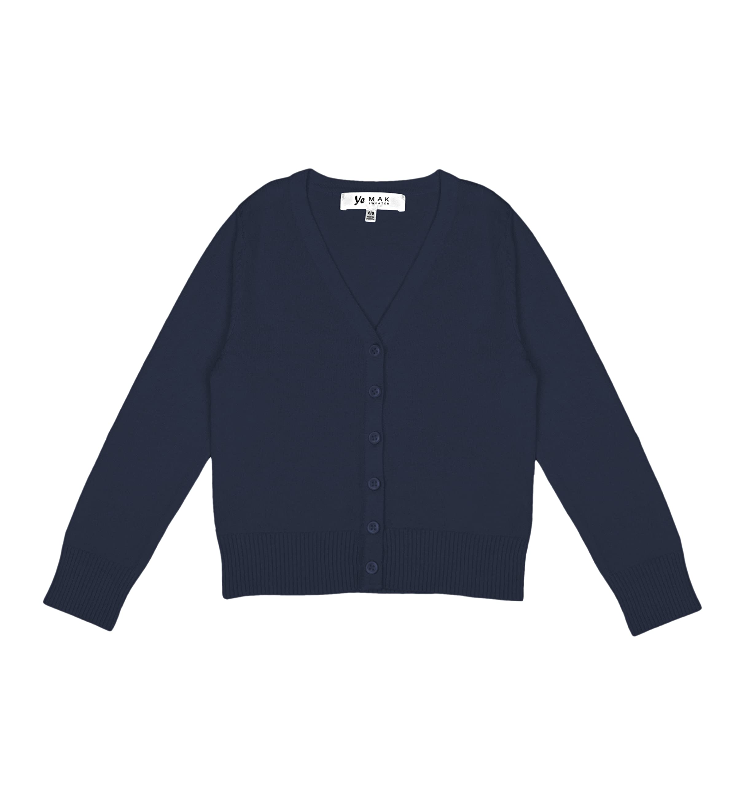 YEMAK Girl’s Knit Cardigan Sweater – Long Sleeve V-Neck Basic Kids Casual Button Down Soft Lightweight Knitted Cute Top
