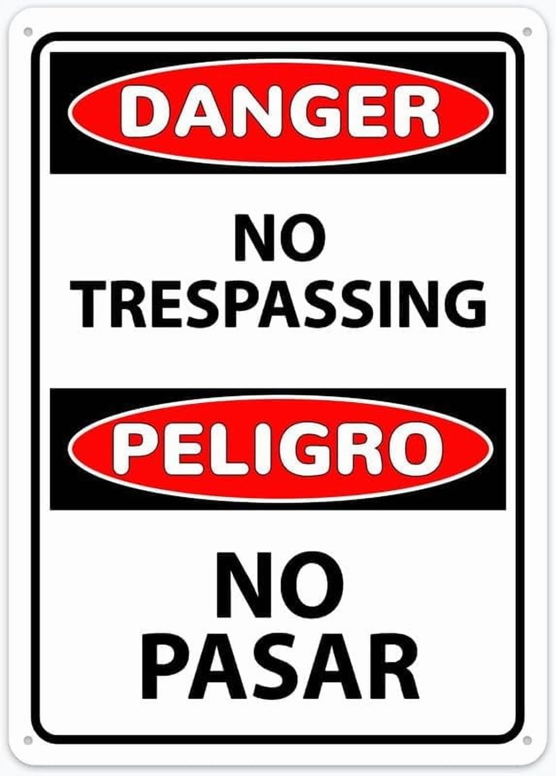 (2-Pack) Metal Tin Sign Danger No Trespassing Bilingual Outdoor Street & Home Bar Club Kitchen Restaurant Wall Art Decor Plaque Signs 12X8 Inch