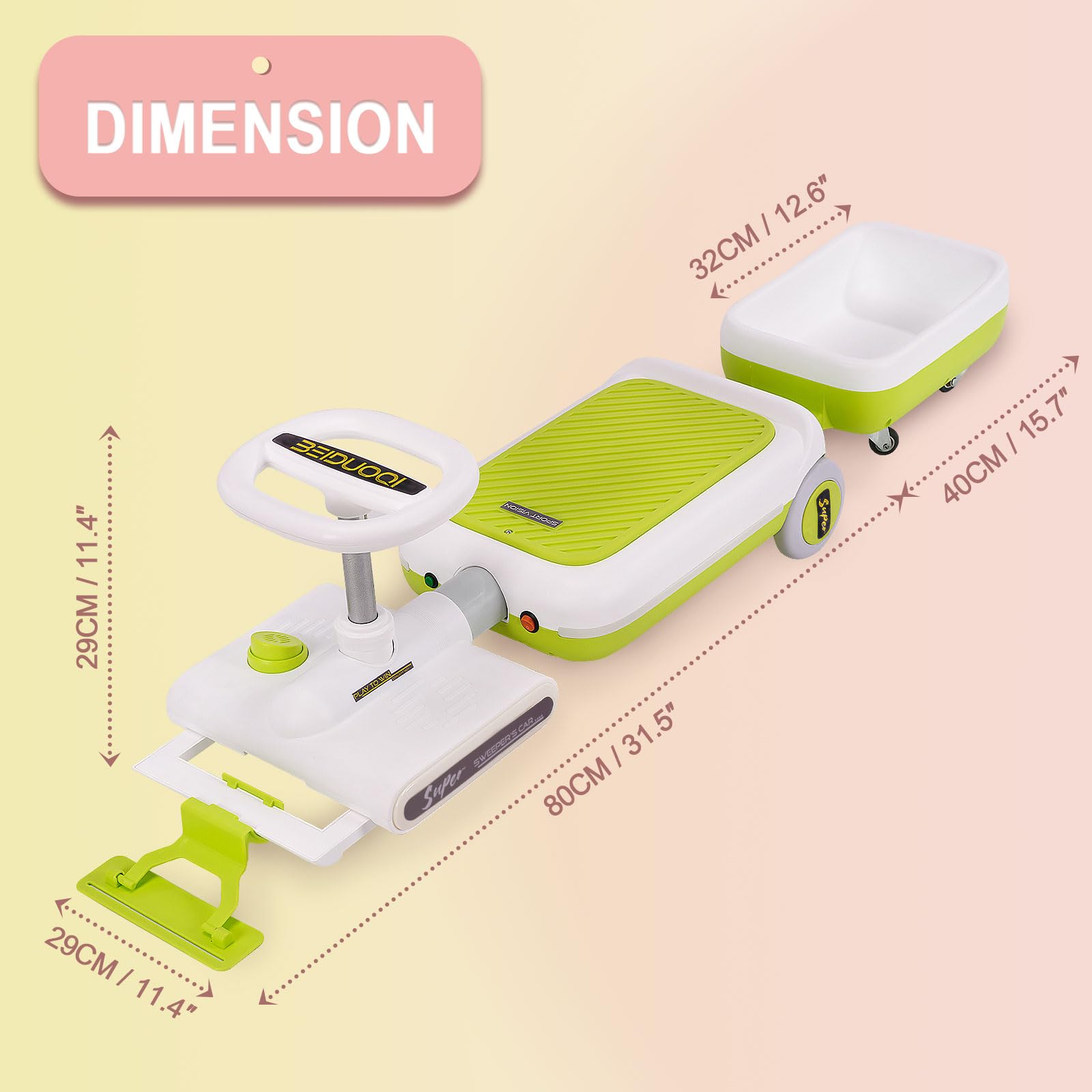 12V Electric Ride-On Car for Kids with Cleaning Fun | Go Kart | 3 in 1 Kids Electric Vehicle | Detachable Cleaner & LED Lights,Safe Toy for Ages 3-8, Indoor/Outdoor Use Safe & Educational Gift (Green)