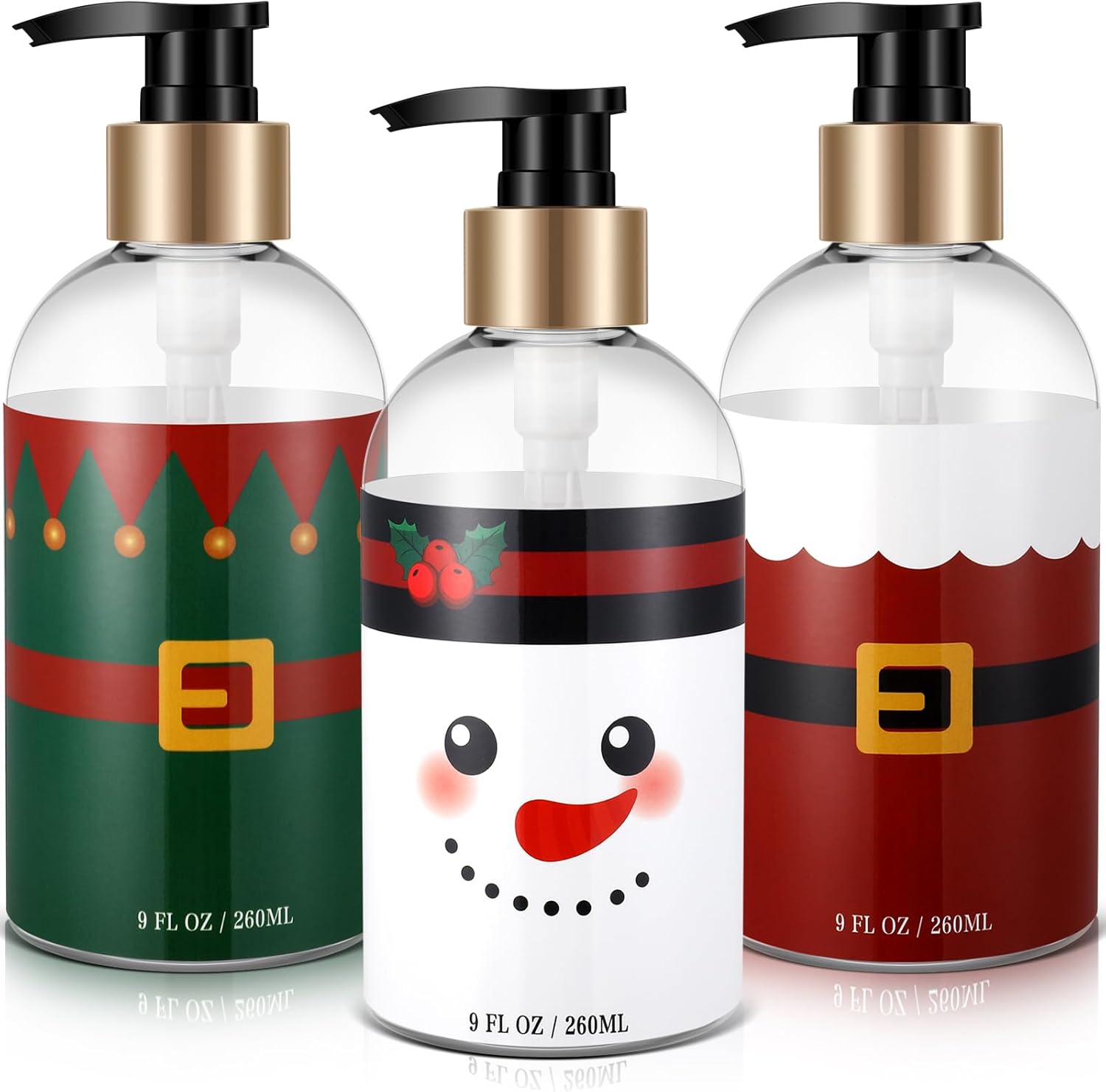 Swiffen 3 Pcs Christmas Soap Dispenser 9 oz Plastic Liquid