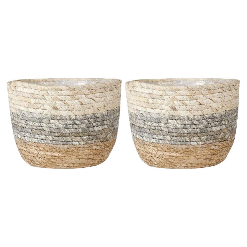 Paniers Tressés en Paille 2 Pièces, Cache-pot Décoratif pour Fleurs
