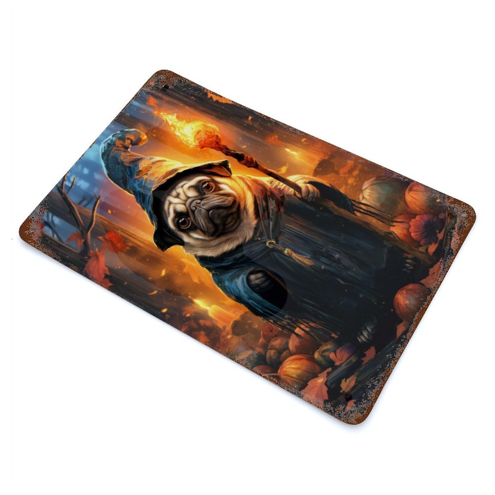 Pug Wizard Rust Effect Tin Sign 11.8"x7.9", Novelty Wall Decor for Garage, Pub Or Kitchen
