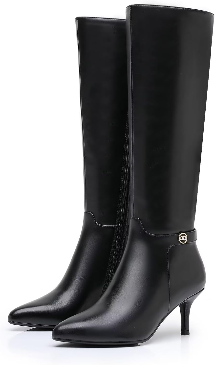 Knee High Boots for Women Black Fashion Pointed Toe Stiletto low-heel Boots Side Zipper Tall Boots