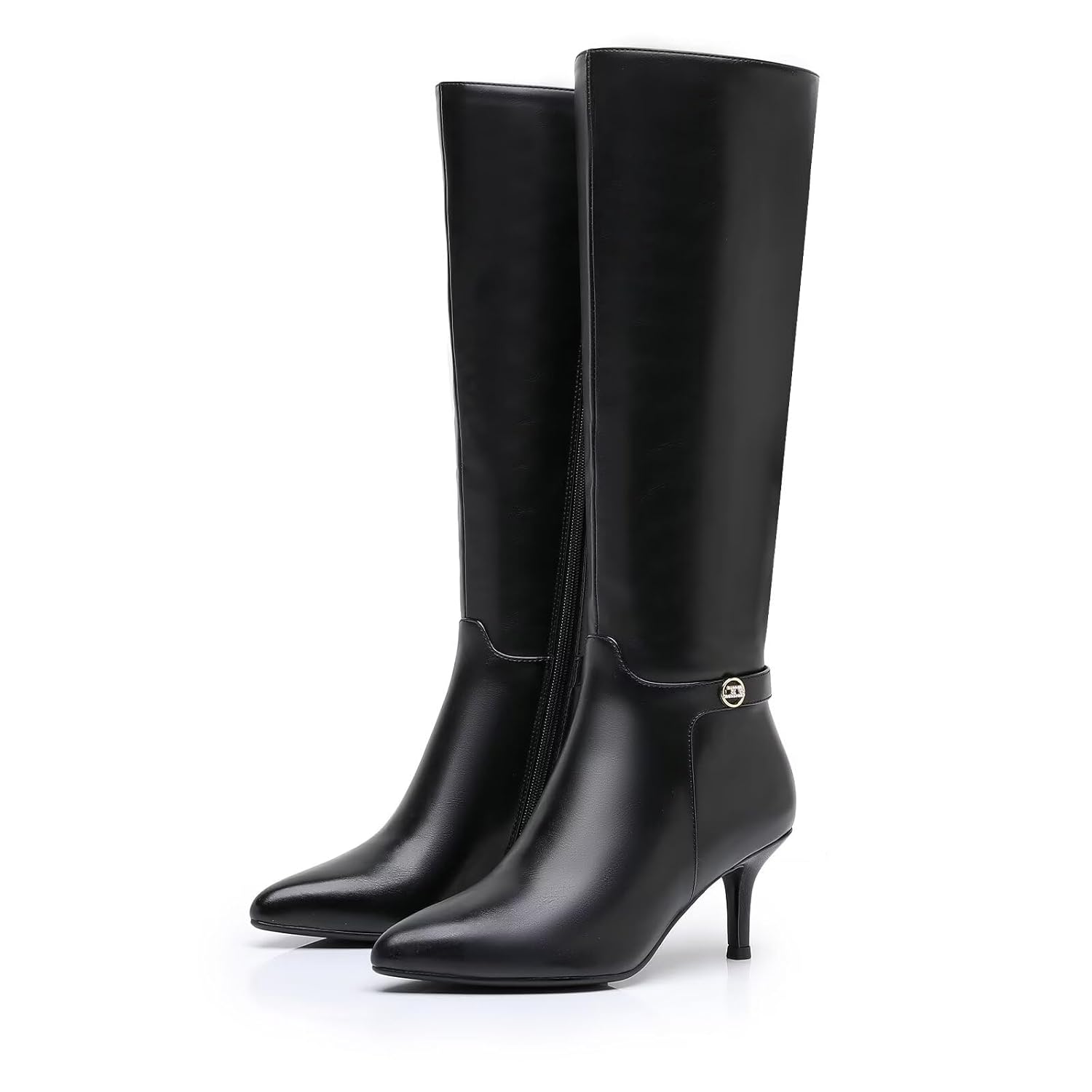 Knee High Boots for Women Black Fashion Pointed Toe Stiletto low-heel Boots Side Zipper Tall Boots