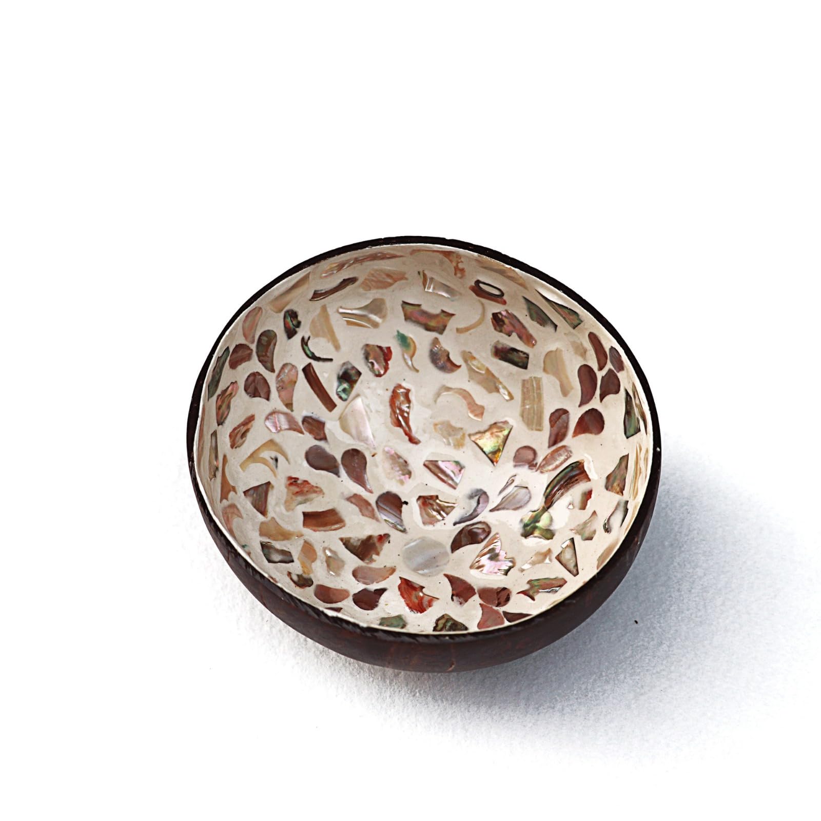 Bestaloria Natural Coconut Bowl, Handmade Mother of Pearl Inlaid Coconut Shell Bowl Key Bowl for Door Entryway, Candy Container Fruits & Dry Snack Storage Decorativa Bowl, Wood Breakfast Bowl (#01)
