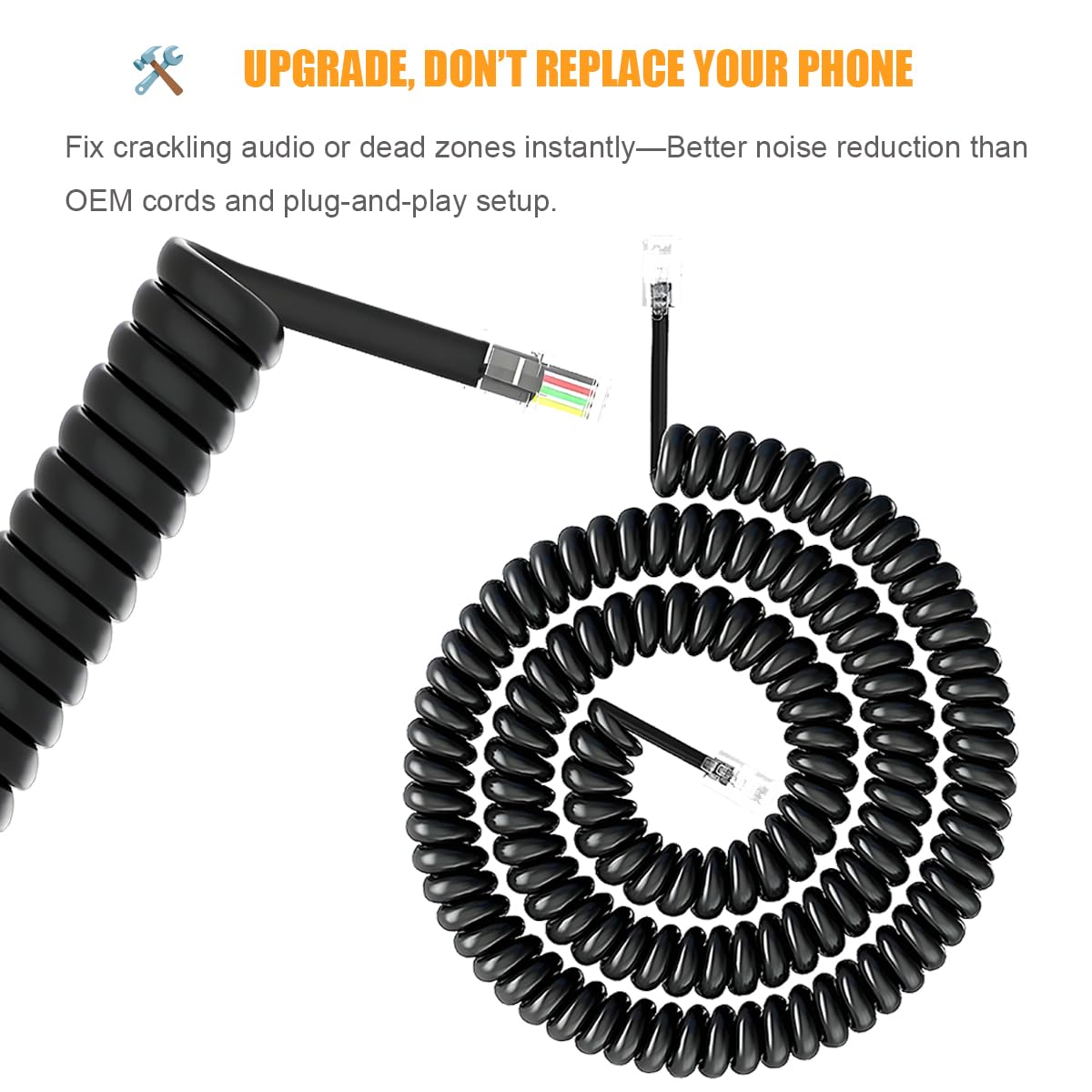Cavo telefonico in rame puro, cavo telefonico RJ9 4P4C per telefono fisso, 3 m, cavo di ricambio a spirale per telefono da ufficio/casa, design a spirale estensibile, compatibile universalmente (2
