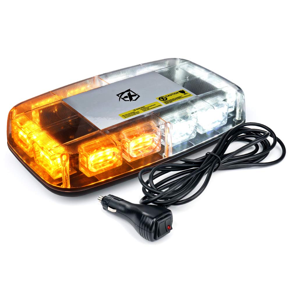 Xprite[Upgraded] 12" Rooftop Strobe Beacon Light, White Amber LED Emergency Warning Flashing Mini Lights Bar for Construction Vehicles Trucks Snowplow Snowstorm Foggy Days Safety