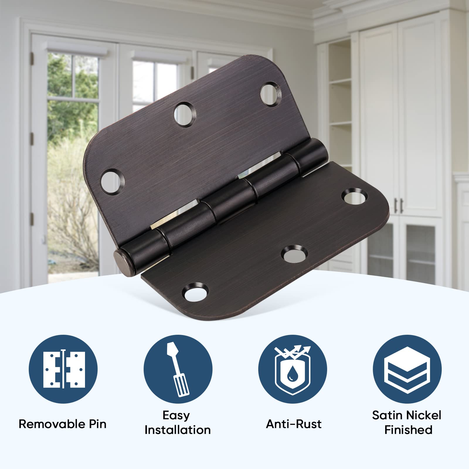 TICONN 6-Pack 3.5 Inch Door Hinges with 5/8" Radius Corner, 3-1/2 x 3-1/2 Inch Iron Bifold Residential Doors Hardware (5/8" Radius Corner, Oil Rubbed Bronze, 6 Pack)