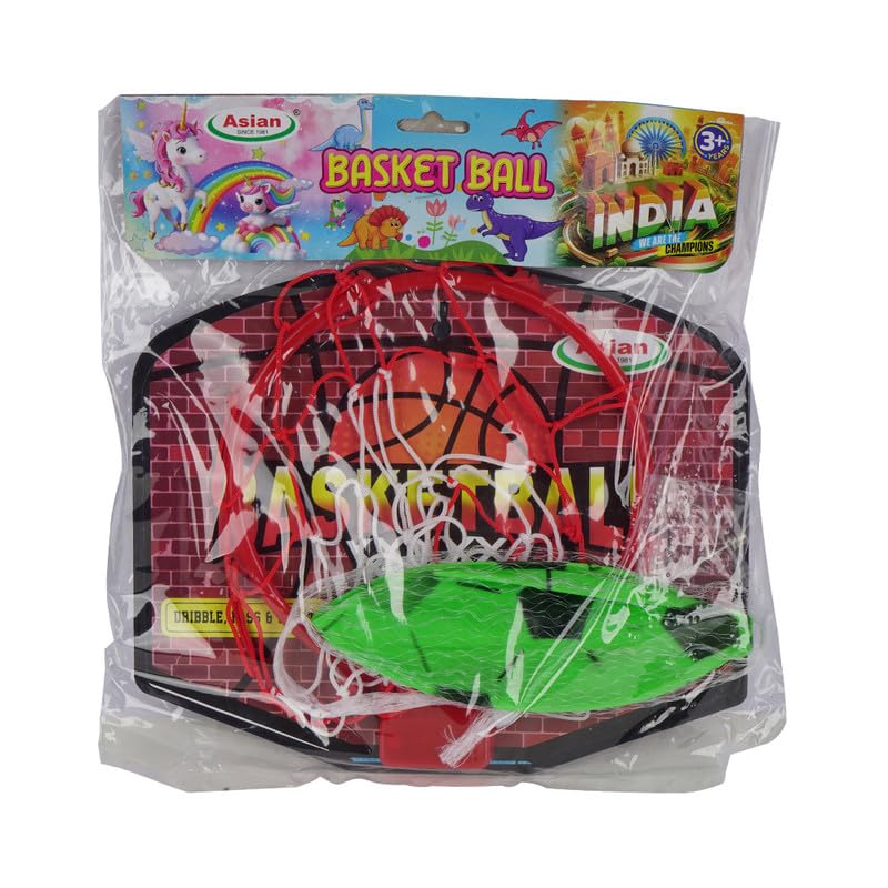 Image of Asian Portable Plastic Basketball with Hoop for Kids Multicolor (Basic Theme)